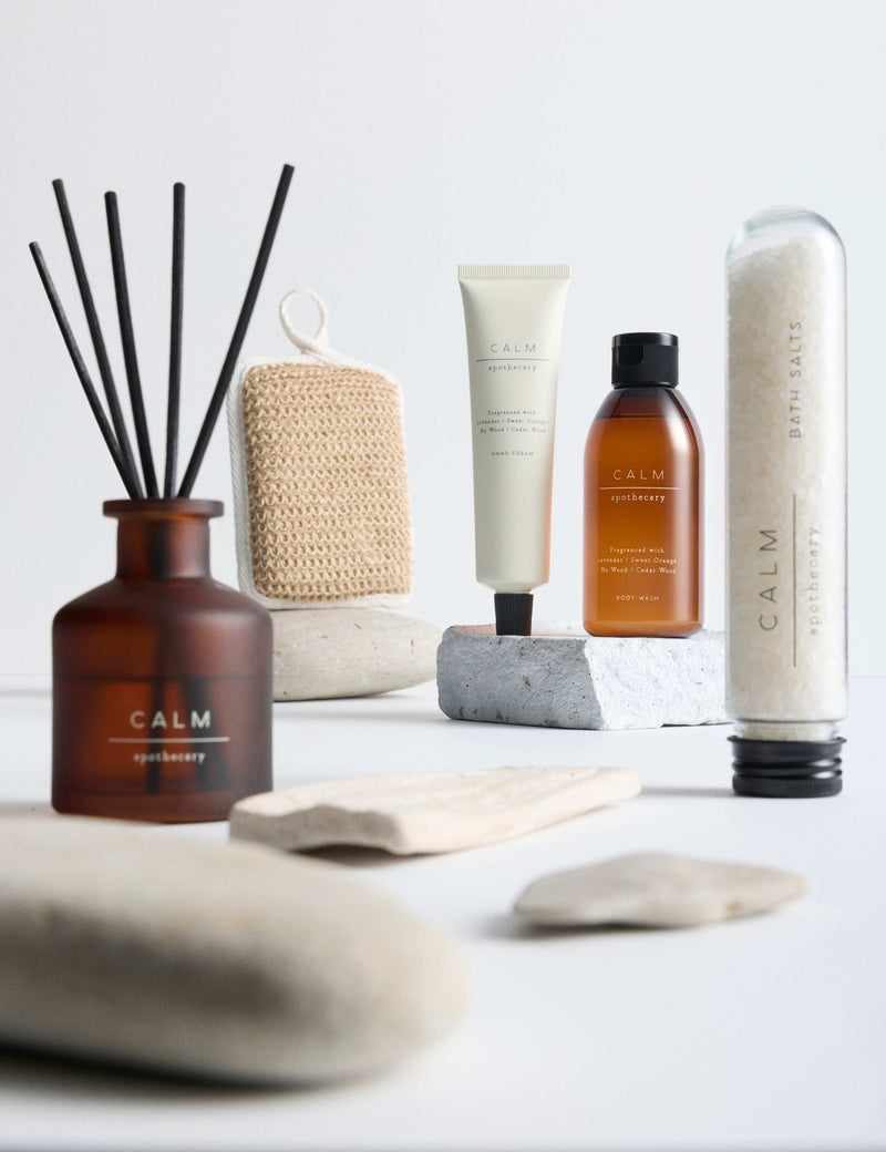 Calm Collection bath and body gift set with lavender and sweet orange scents (British brand)