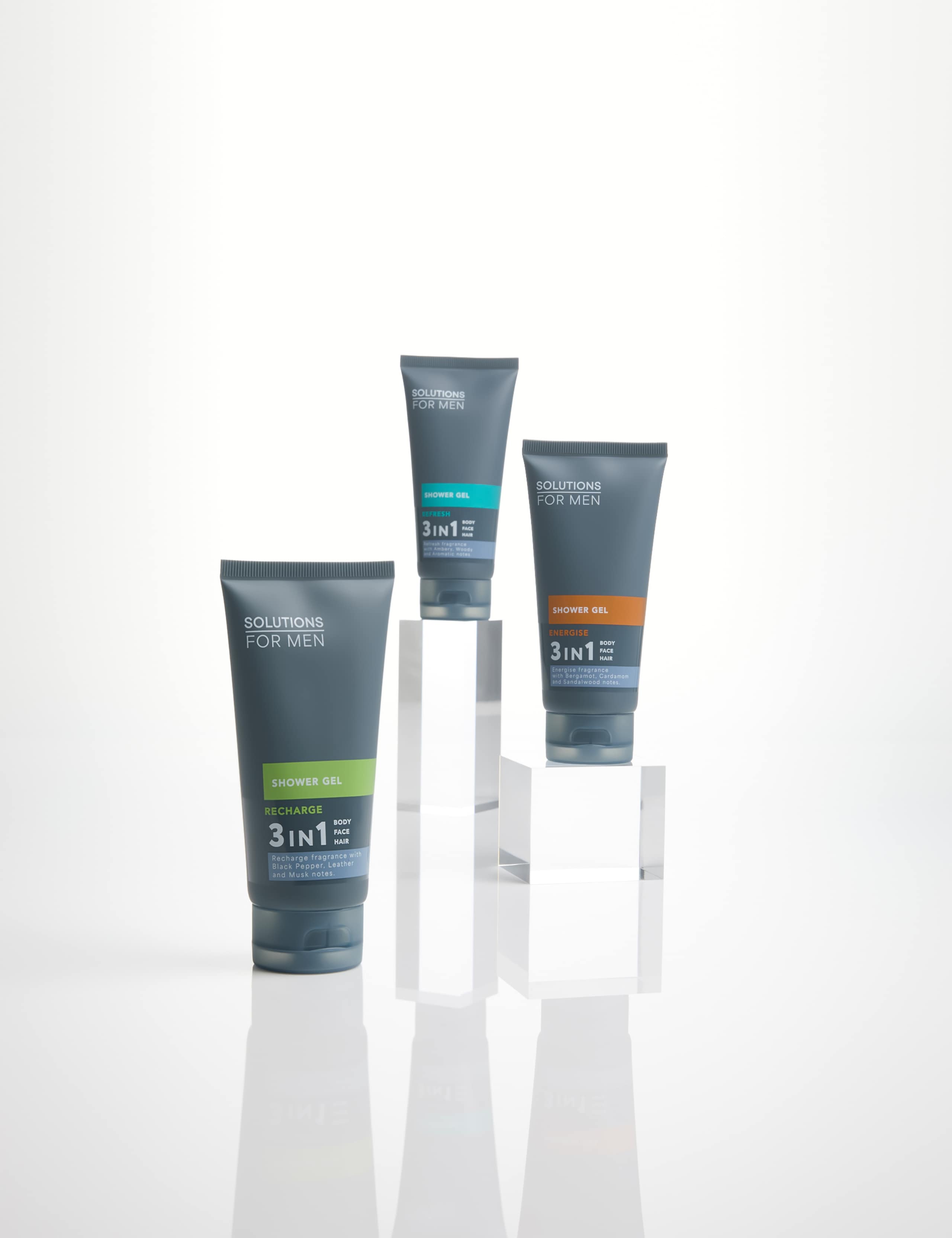 M&S Solutions Shower Gel Trio - Refresh, Recharge, Energise 3 x 100ml (British brand)
