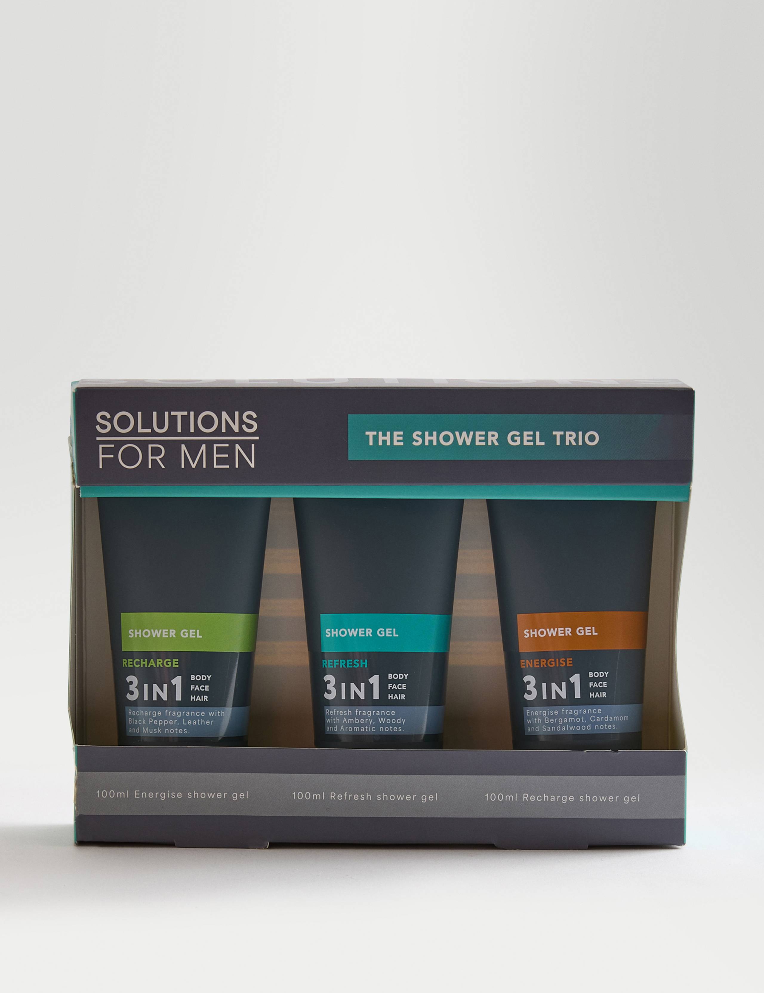 M&S Solutions Shower Gel Trio - Refresh, Recharge, Energise 3 x 100ml (British brand)