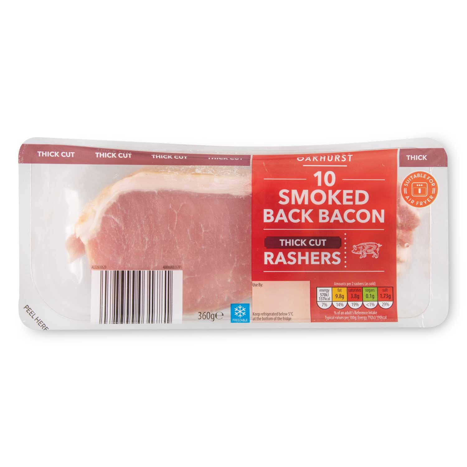 Thick cut smoked back bacon 10 pack, UK version