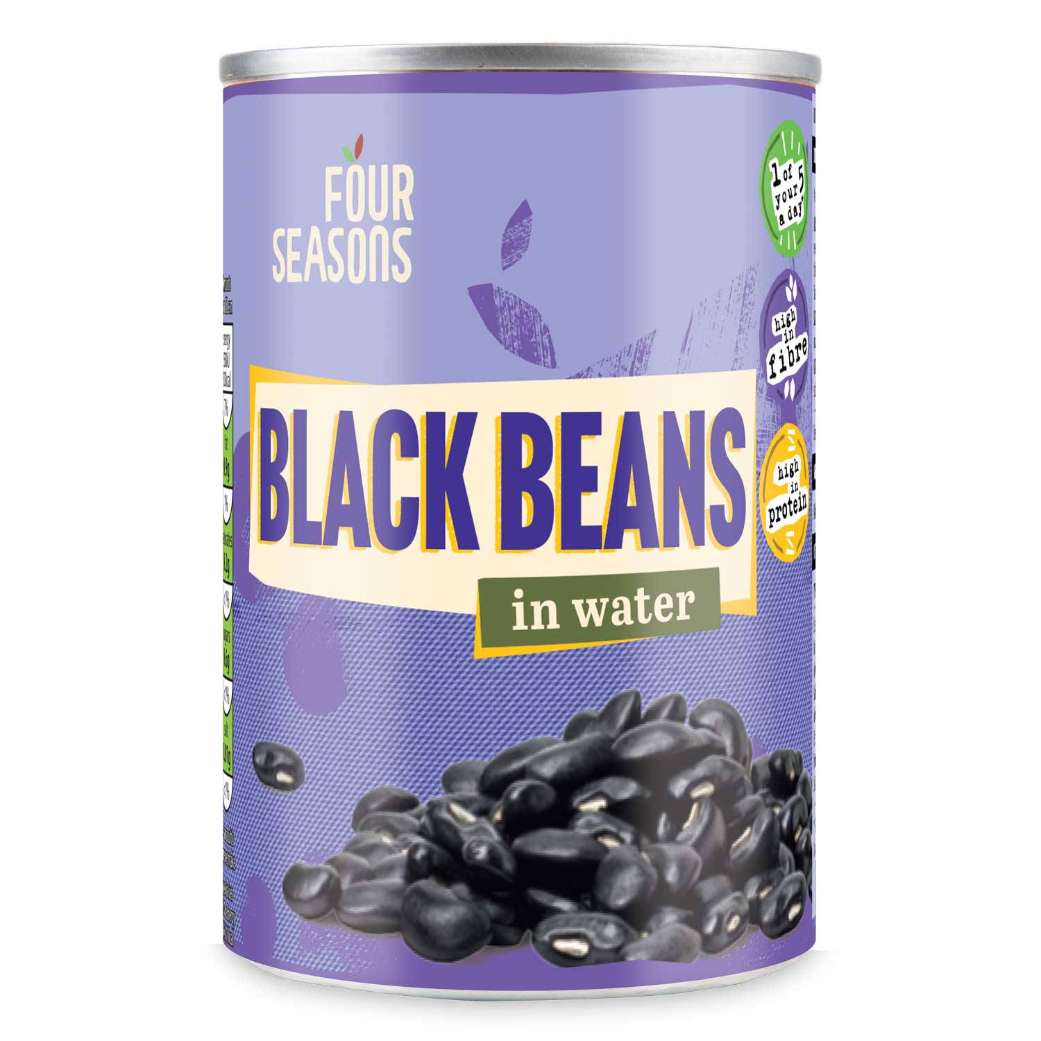 Tinned black beans in a metal can, imported from the UK