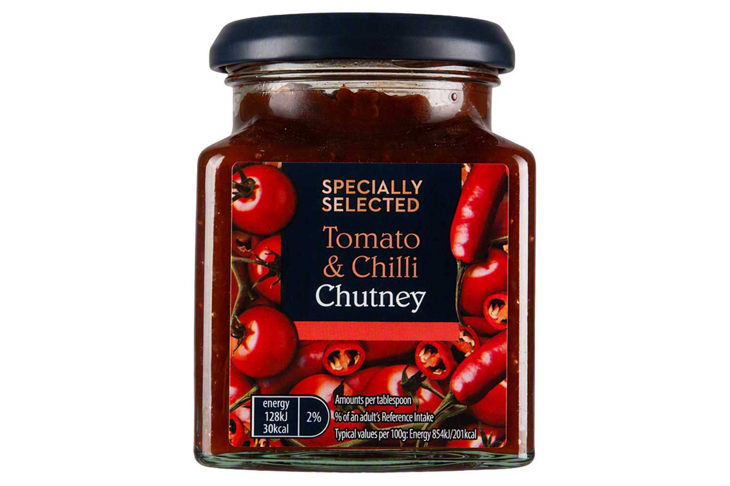 Tomato and chilli chutney with flame roasted bird's eye chillies, UK version