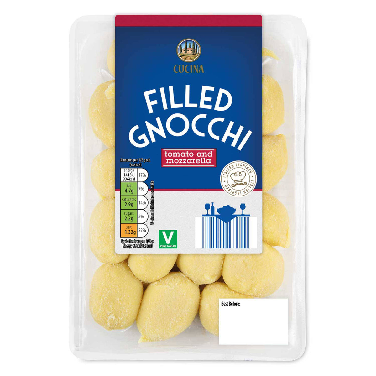 Tomato and mozzarella filled gnocchi packet, UK version