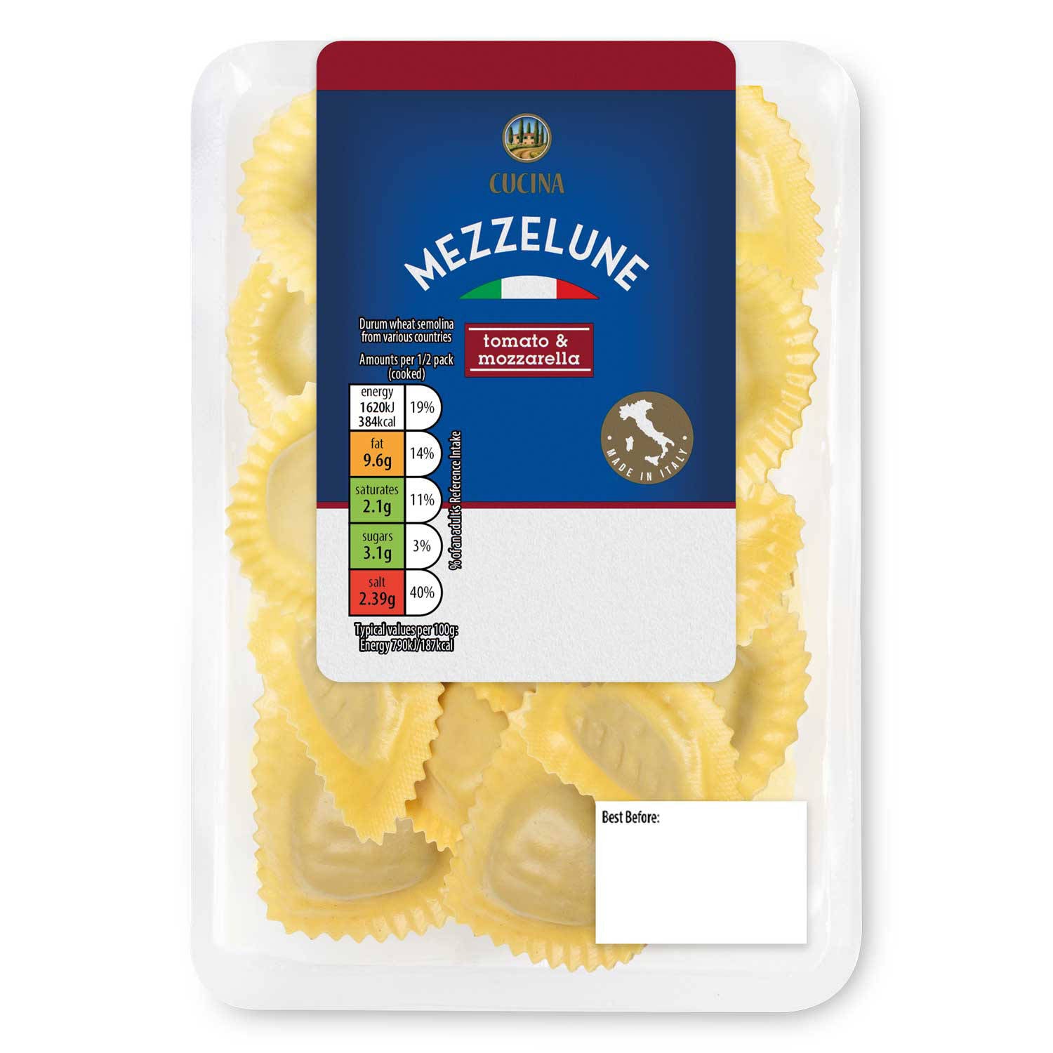 Cucina Tomato & Mozzarella Mezzelune pasta, UK version