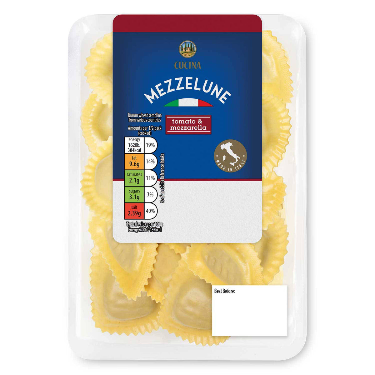Cucina Tomato & Mozzarella Mezzelune pasta, UK version