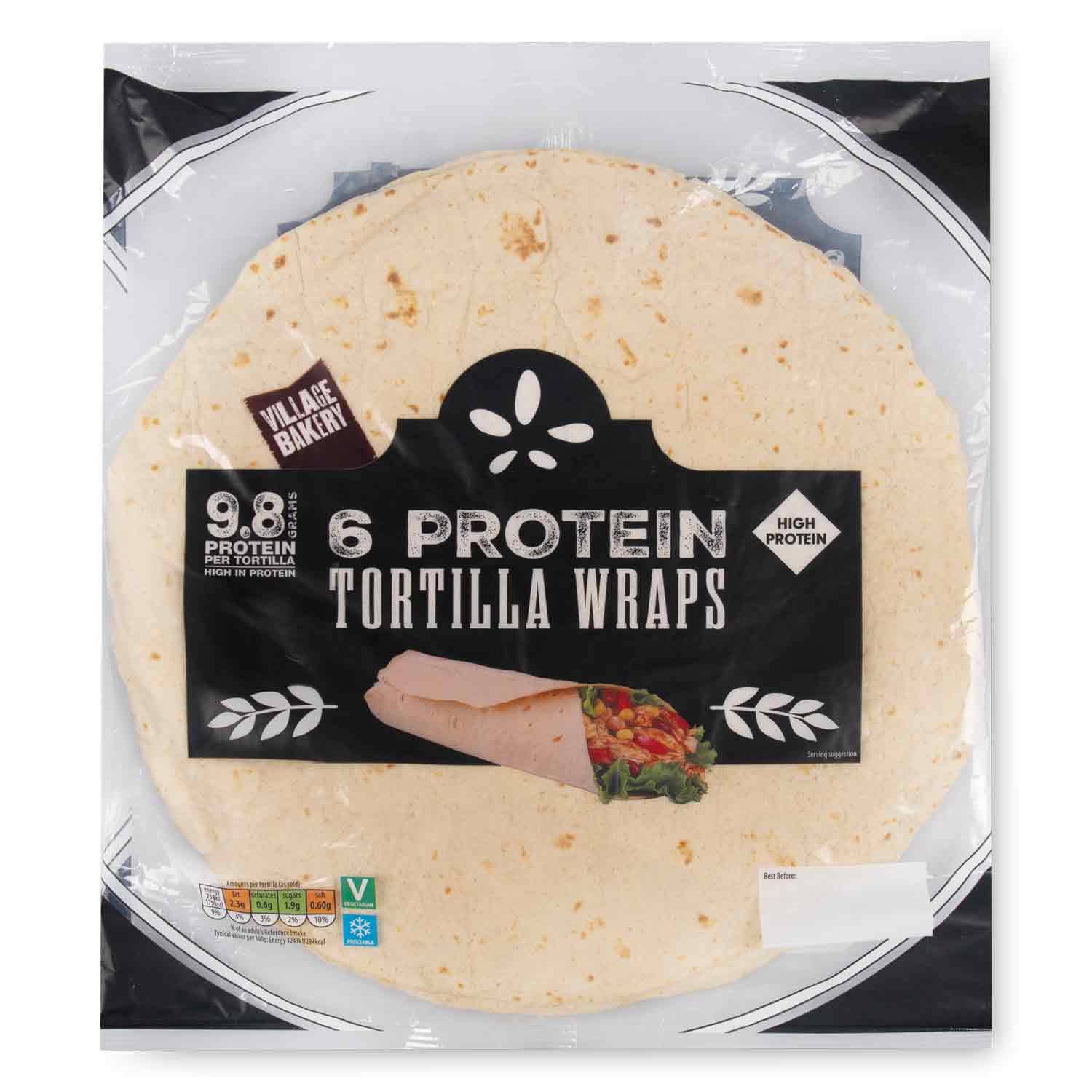 Protein tortilla wraps with 9.8g protein per wrap, 6 pack (British brand)
