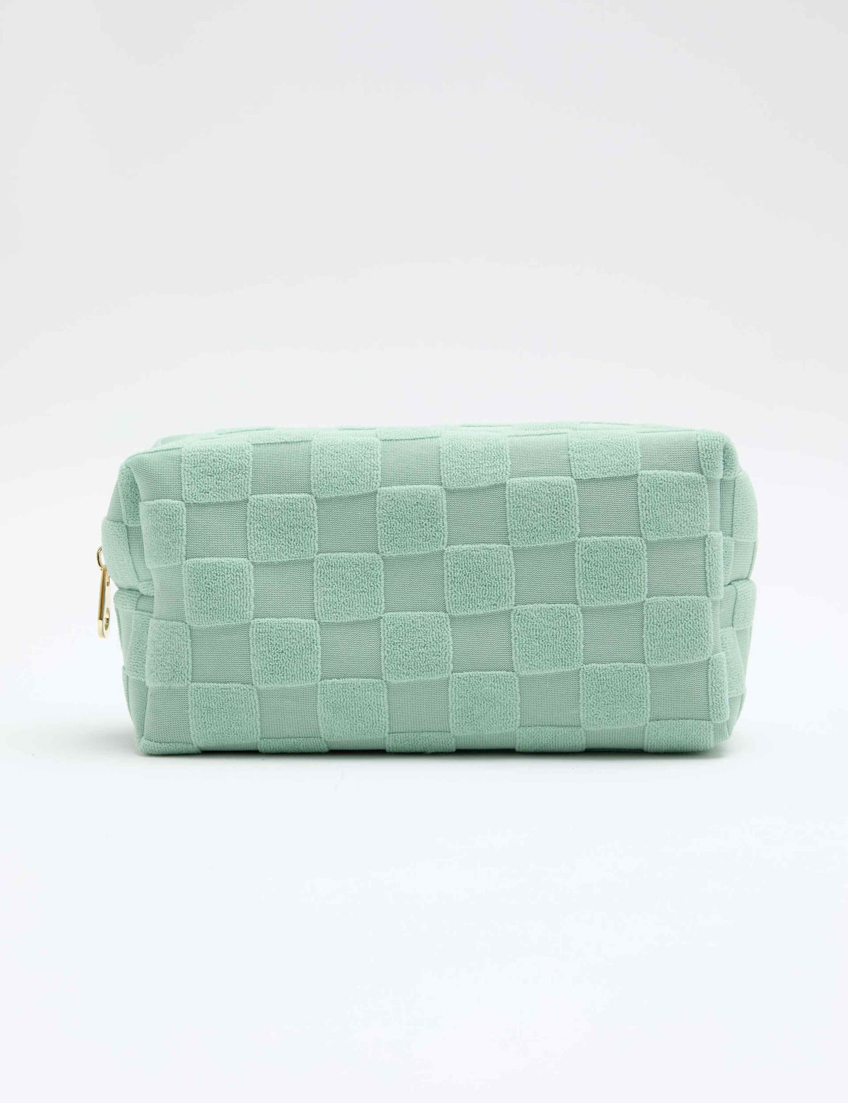 Towelling cosmetic bag with jacquard chequerboard pattern, UK version
