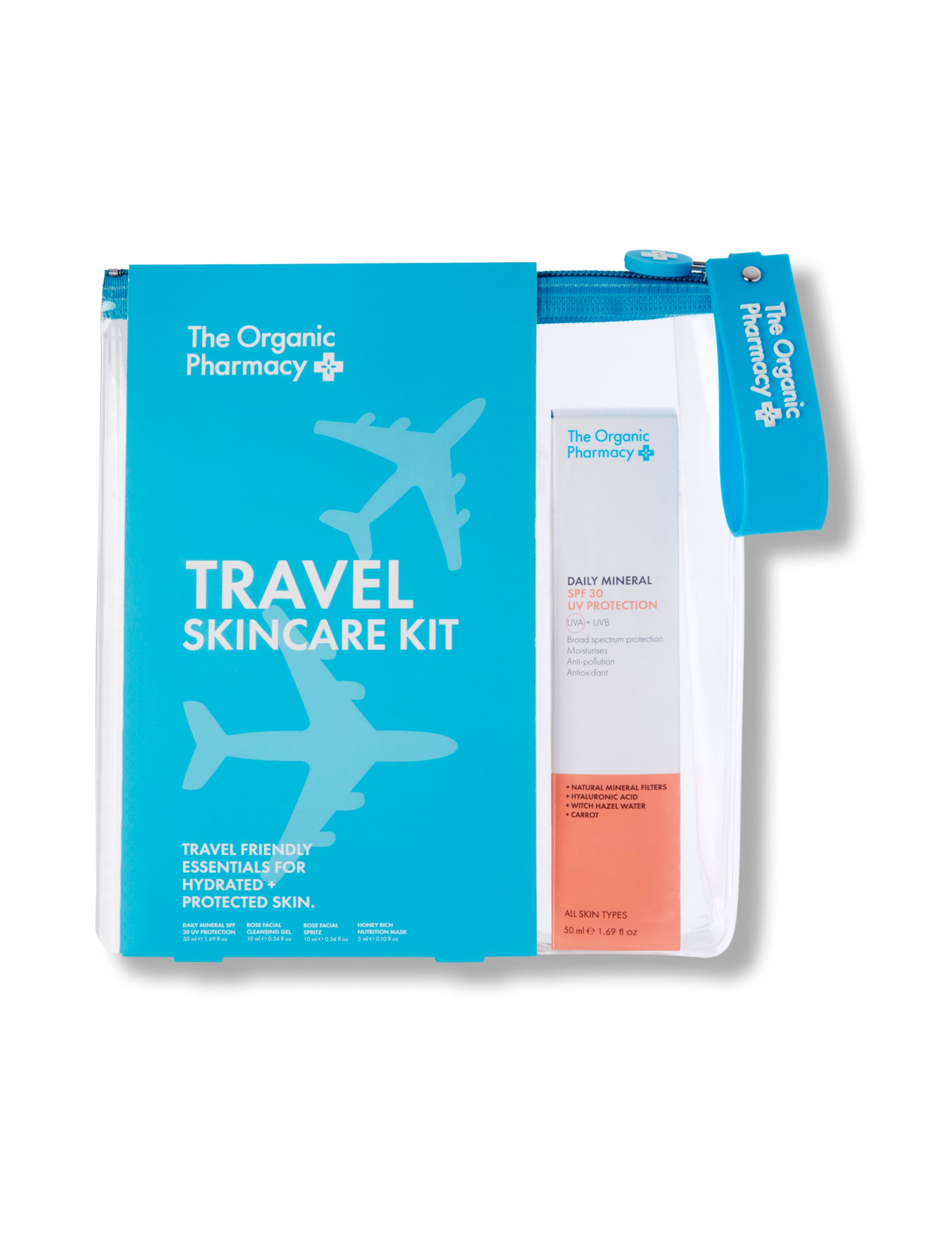 The Organic Pharmacy travel skincare kit set 73ml, imported from the UK