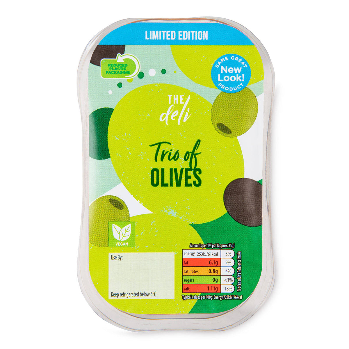 Trio of Olives mixed olives 140g pimento stuffed - British product
