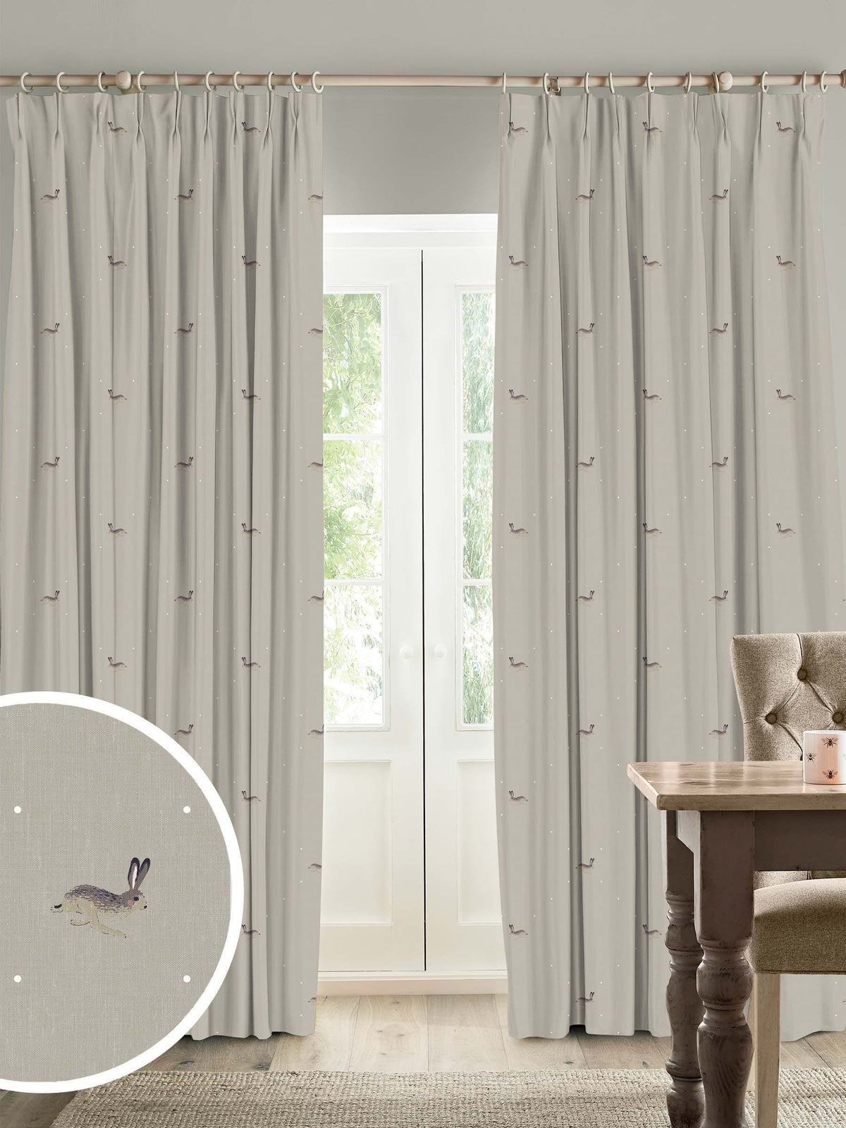 Sophie Allport Natural Hare made-to-measure curtains, imported from the UK