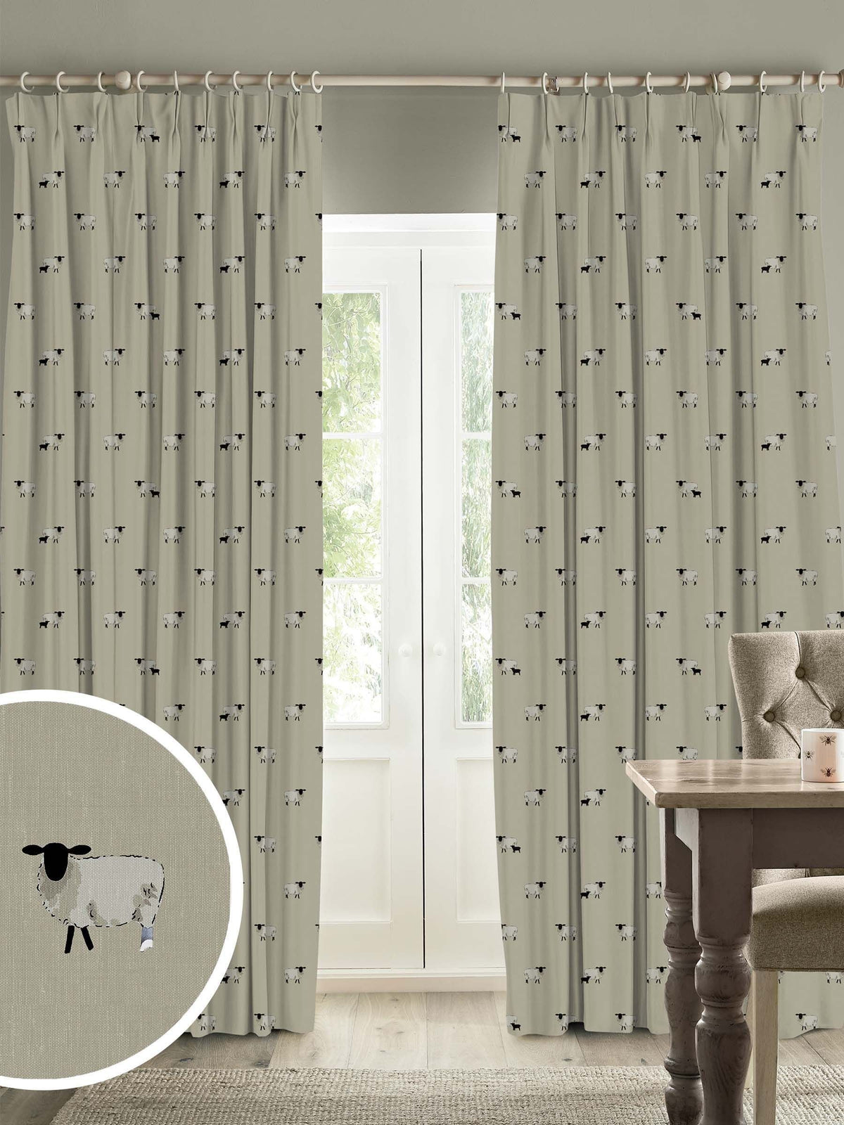 Sophie Allport made to measure natural sheep curtains, imported from the UK