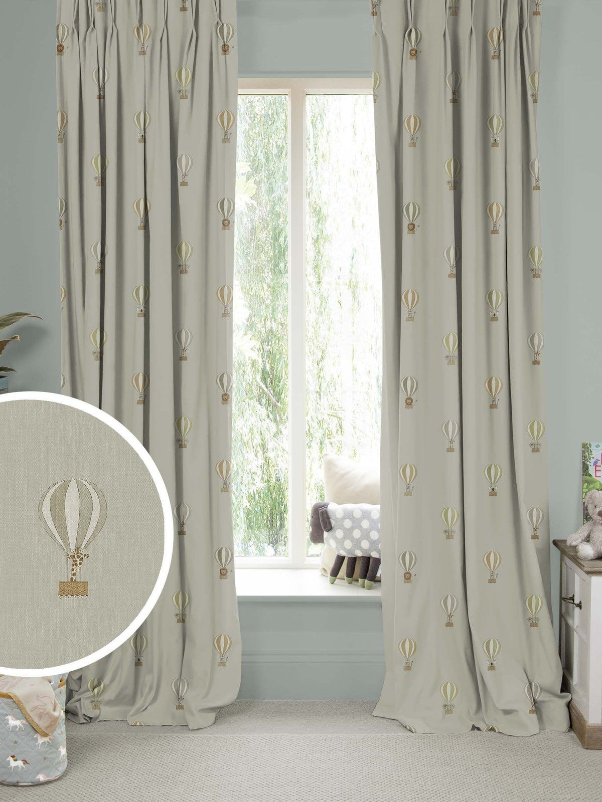 Sophie Allport grey bears balloons made to measure curtains - British product