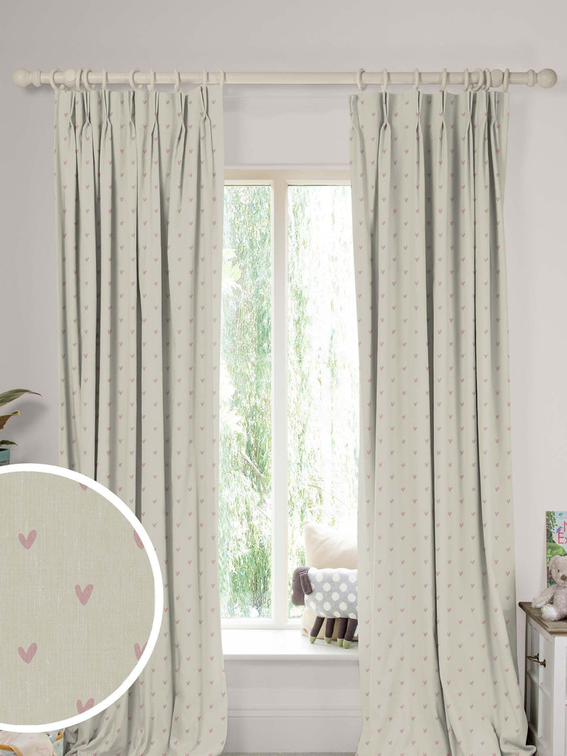 Sophie Allport Hearts curtains in pale pink on grey, imported from the UK