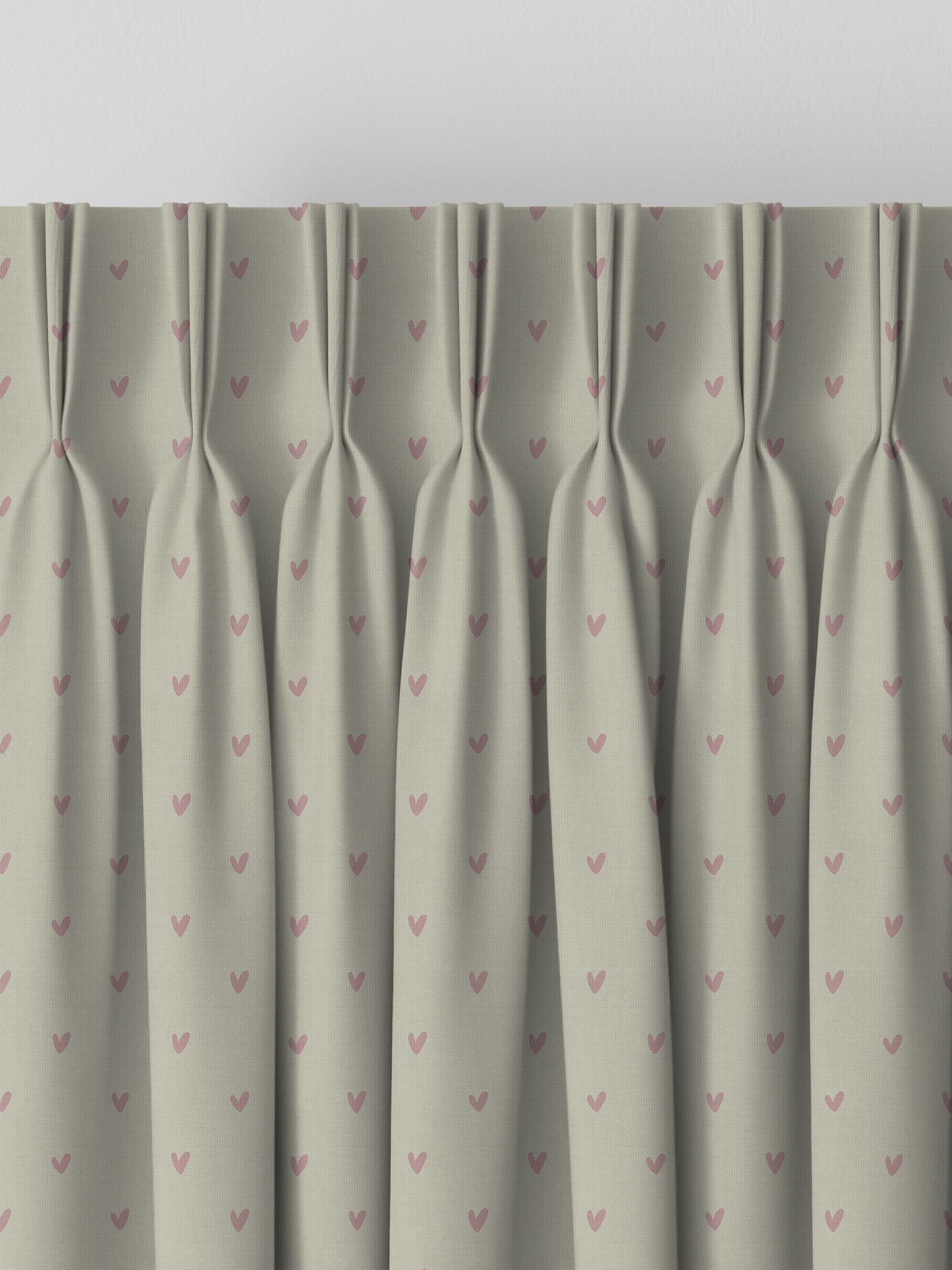 Sophie Allport Hearts curtains in pale pink on grey, imported from the UK