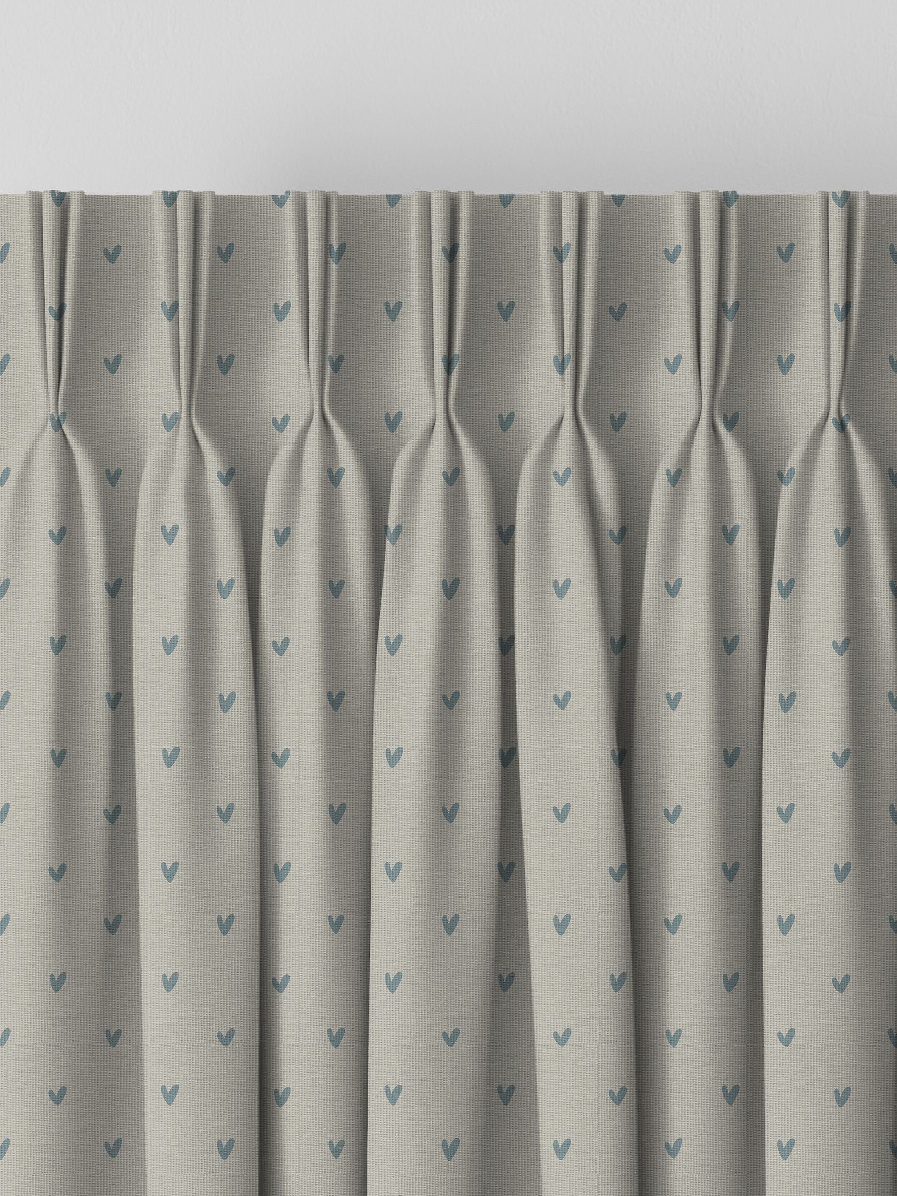 Sophie Allport Hearts curtains pale duck egg grey cotton, imported from the UK