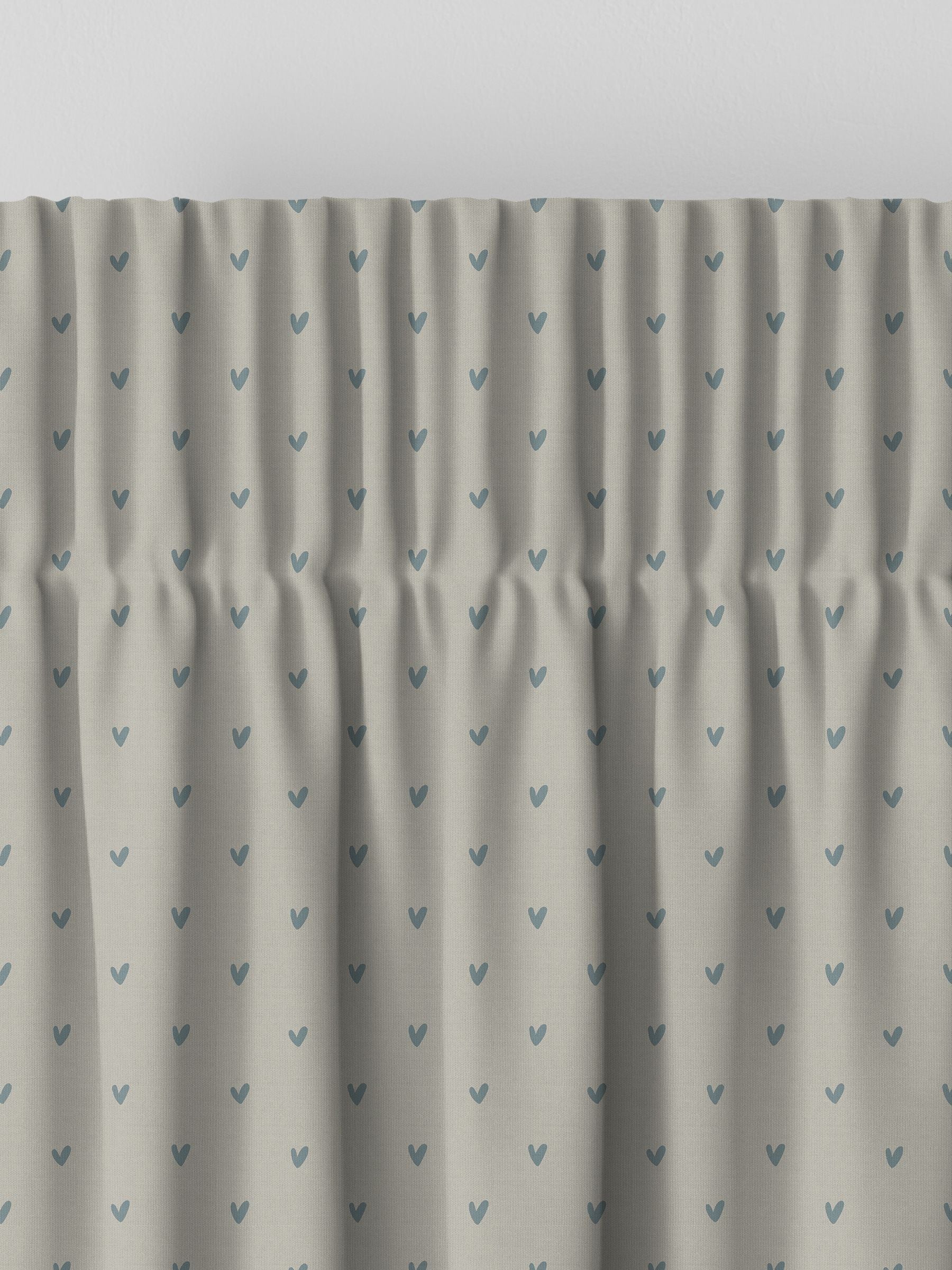 Sophie Allport Hearts curtains pale duck egg grey cotton, imported from the UK