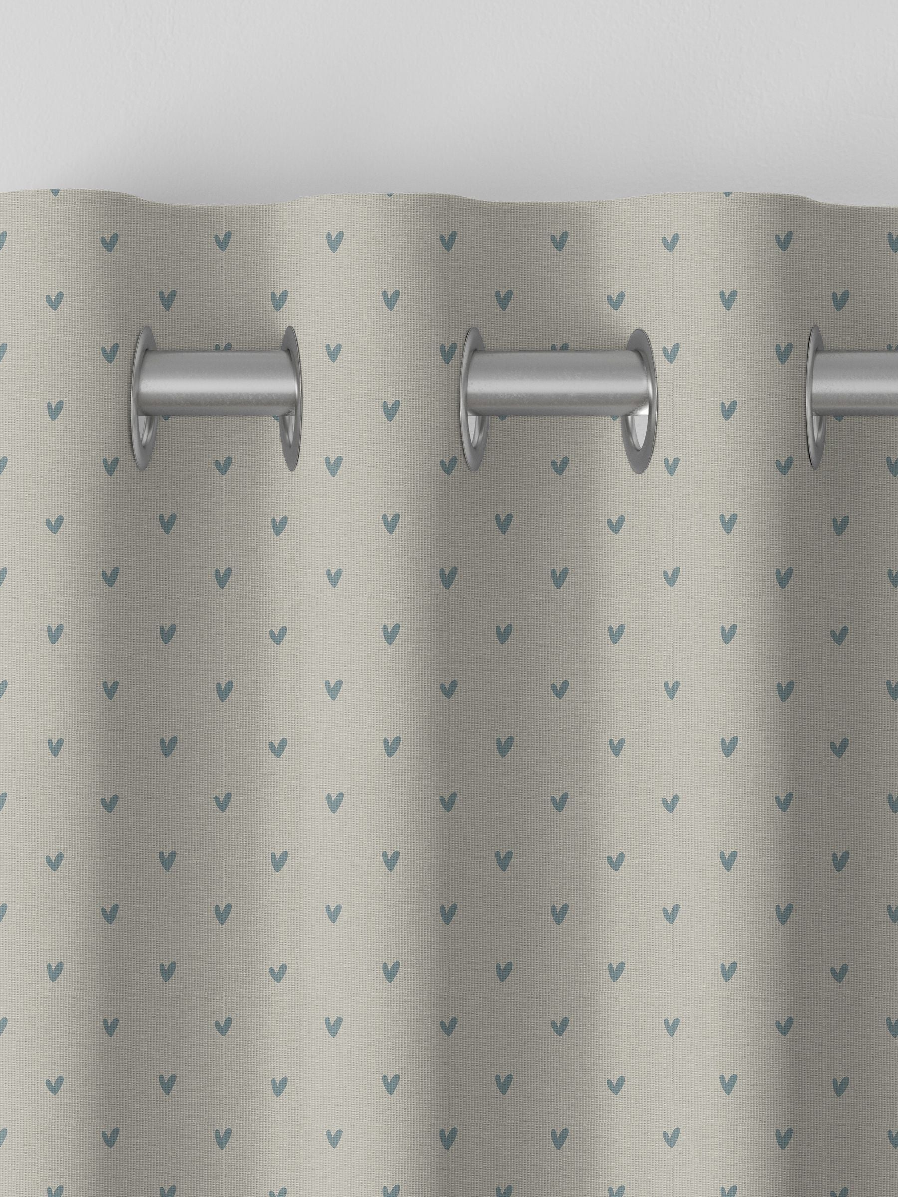 Sophie Allport Hearts curtains pale duck egg grey cotton, imported from the UK