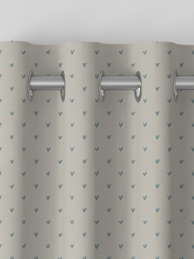 Sophie Allport Hearts curtains pale duck egg grey cotton, imported from the UK