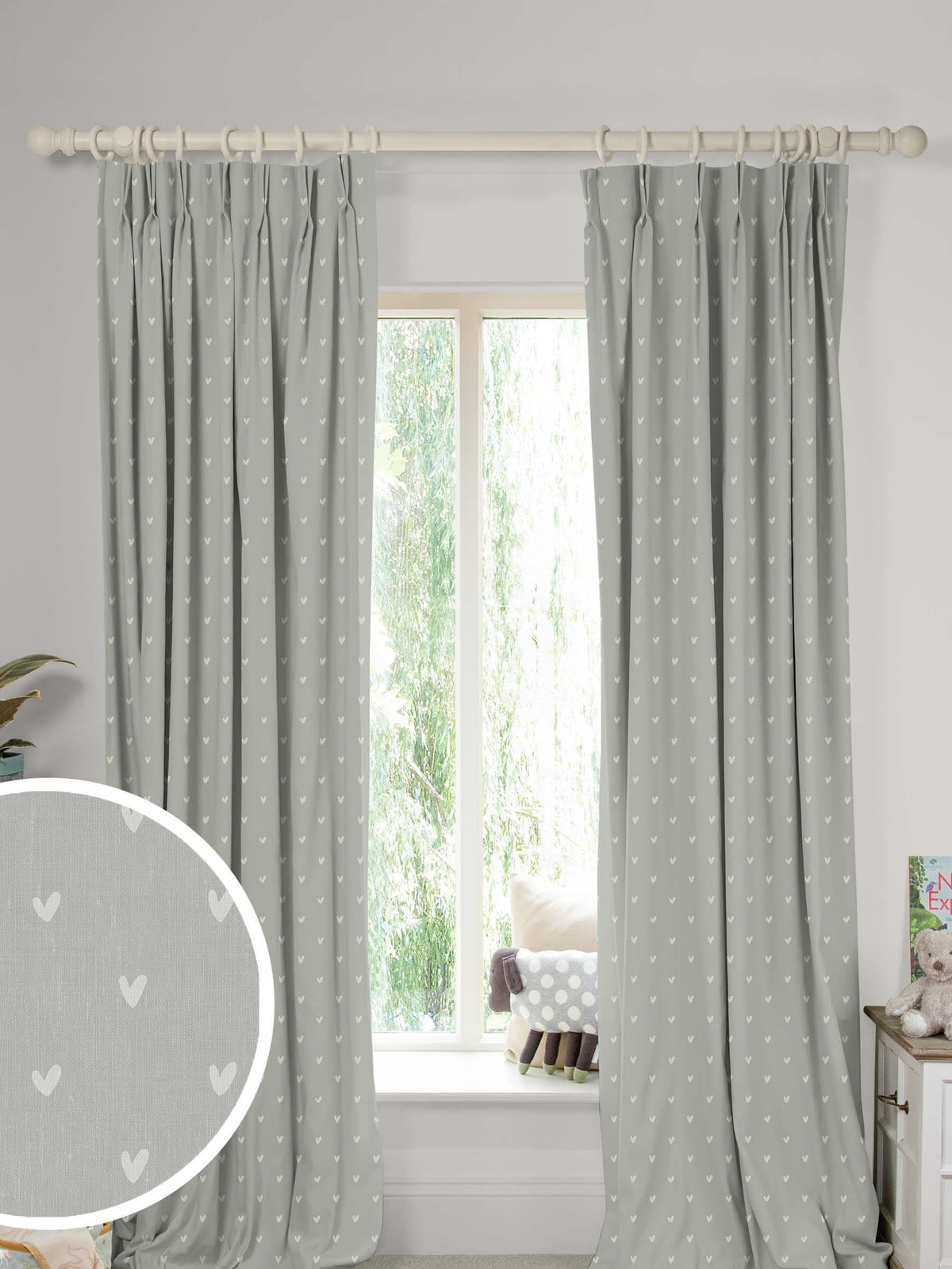 Sophie Allport grey hearts made to measure curtains, UK version