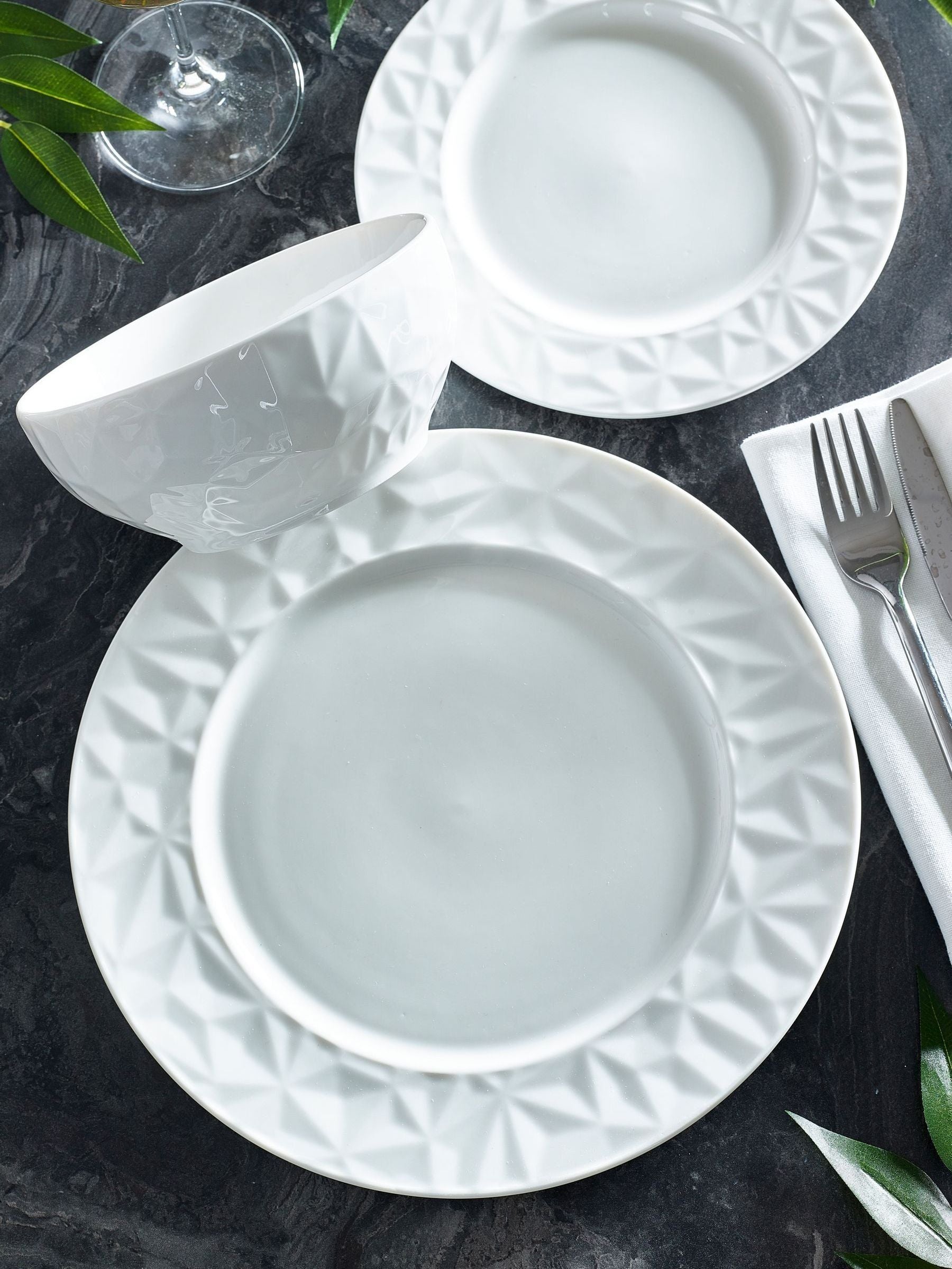 Mode white embossed dinner set 12 piece (British brand)