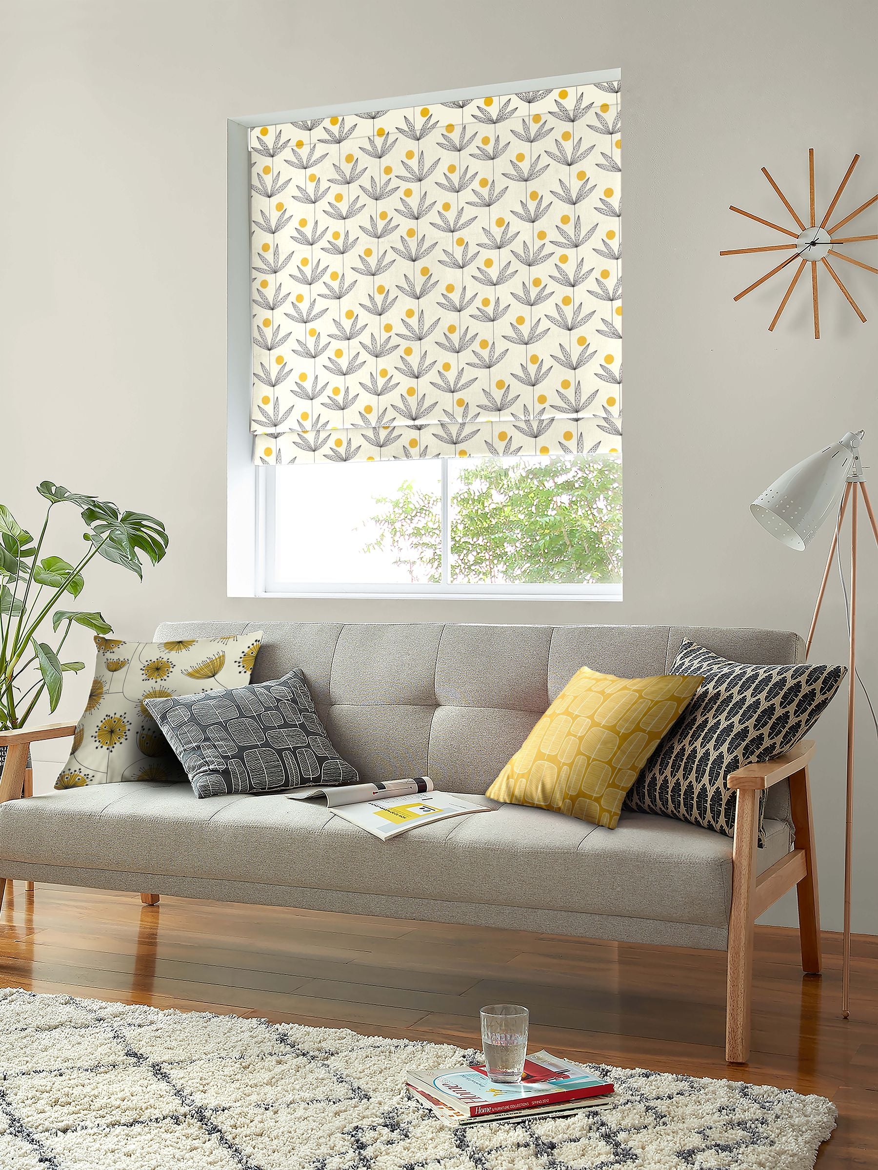 MissPrint Cream Cotton Palm Tree Roman Blind, imported from the UK