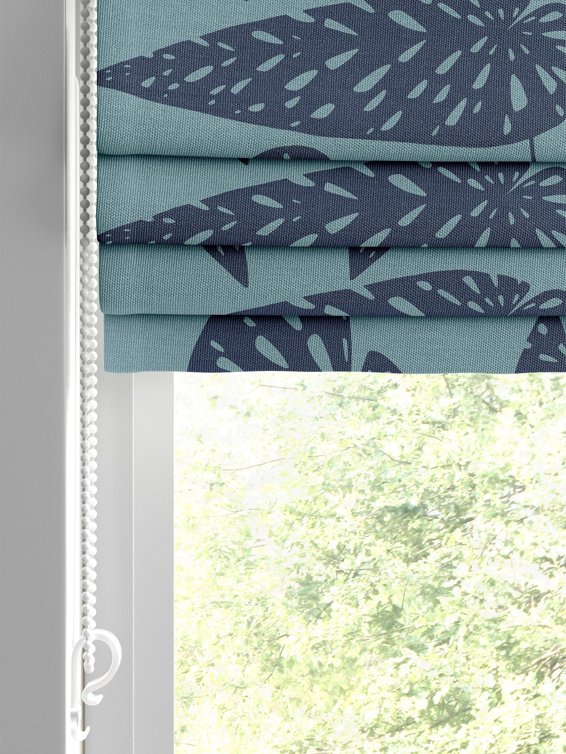 MissPrint Blue Leaf Tropics 100% cotton roman blind, UK version