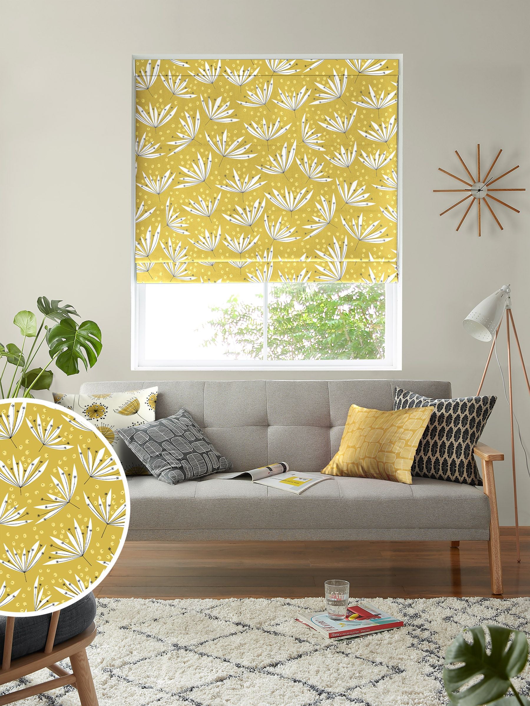 MissPrint yellow 100% cotton wildflower roman blind, UK version