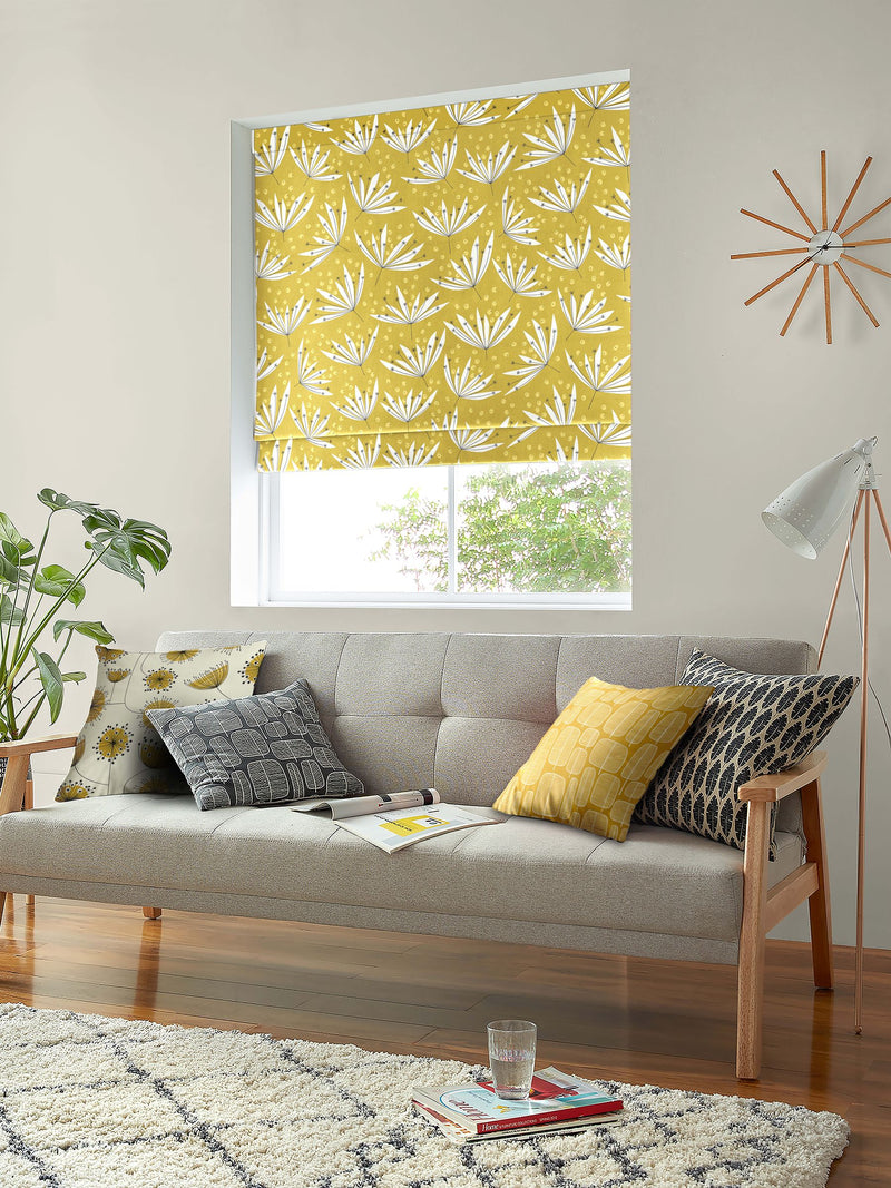 MissPrint yellow 100% cotton wildflower roman blind, UK version