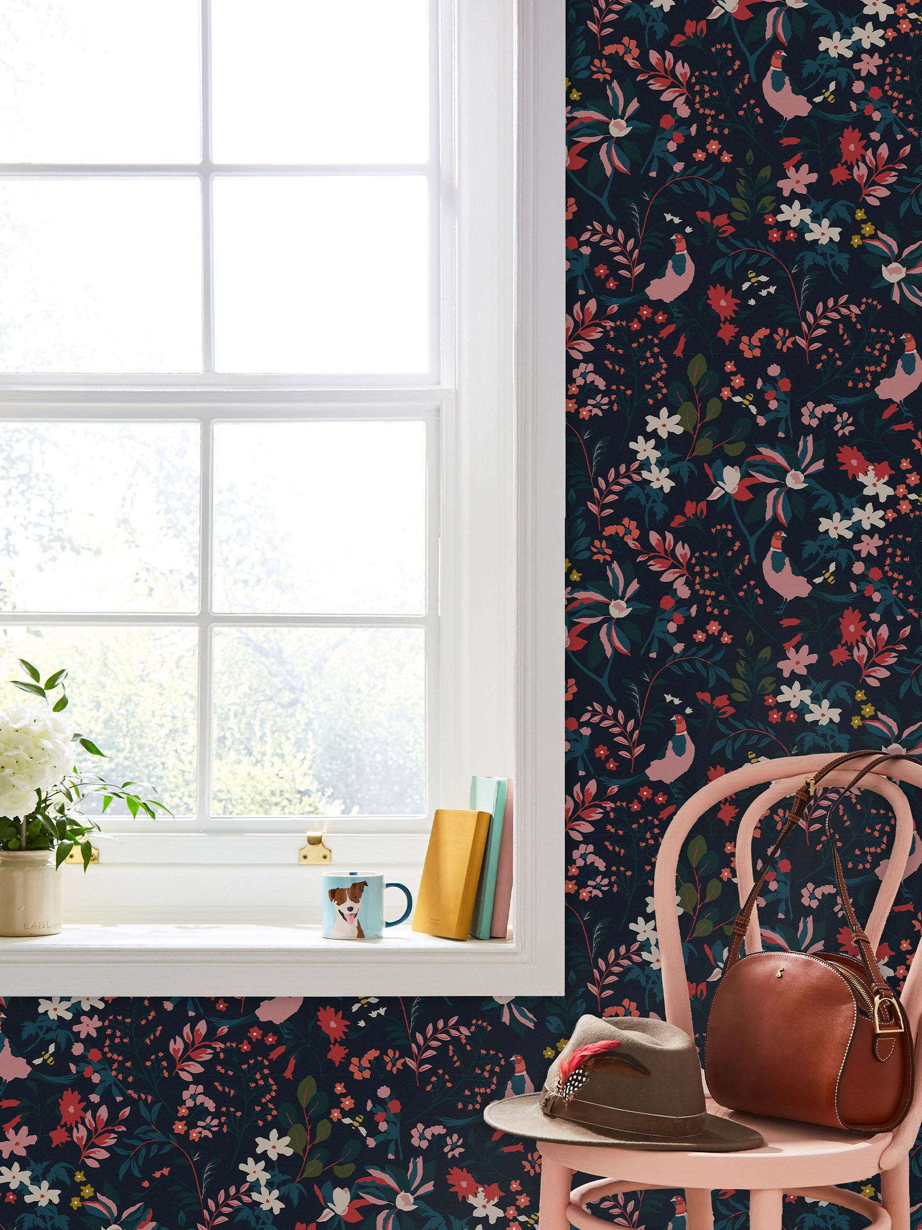 Joules French Navy Fields Edge Floral Wallpaper, imported from the UK