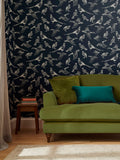Joules hunting birds wallpaper sample swatch in French navy, imported from the UK