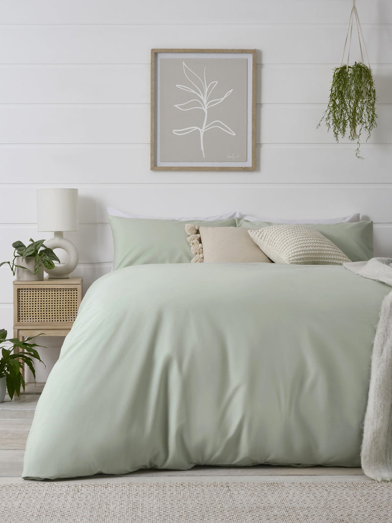 Green pale sage duvet cover and pillowcase set, UK version