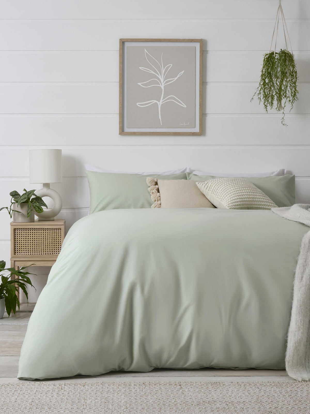 Green pale sage duvet cover and pillowcase set, UK version