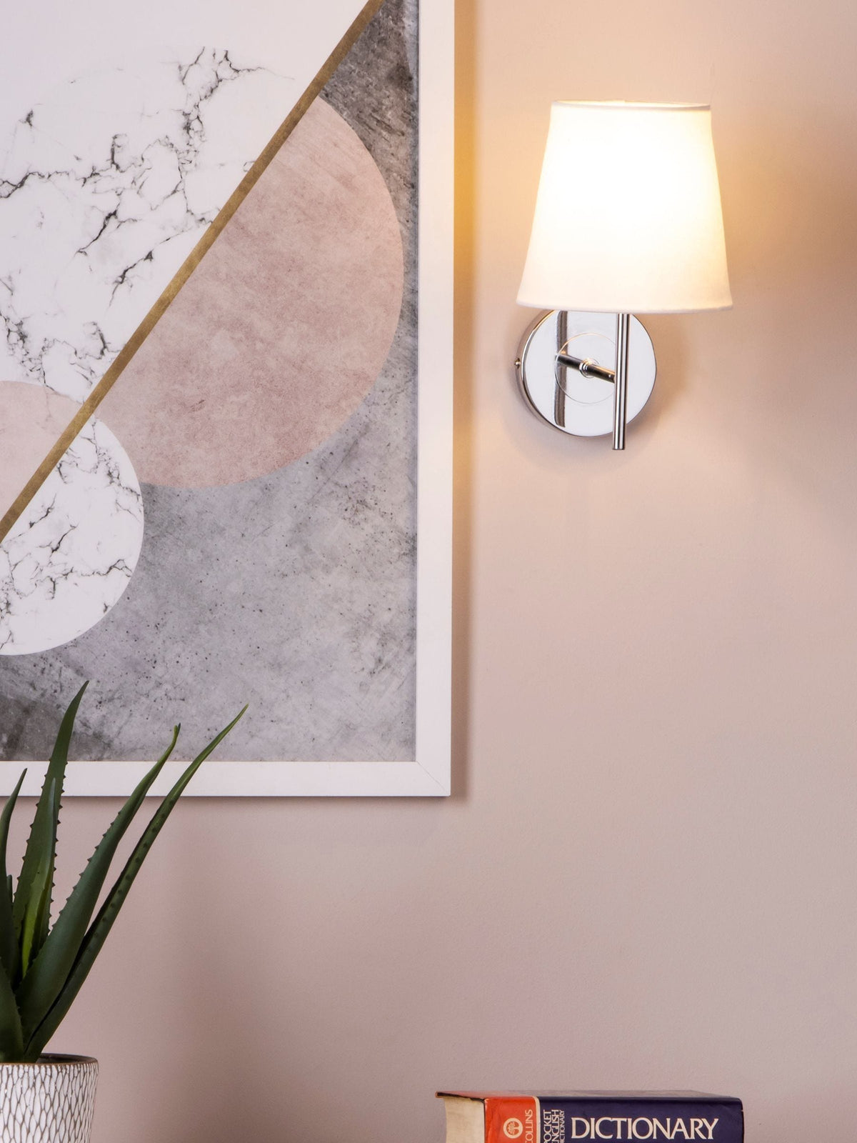 BHS Chrome Mira Wall Light with off-white shade - British product