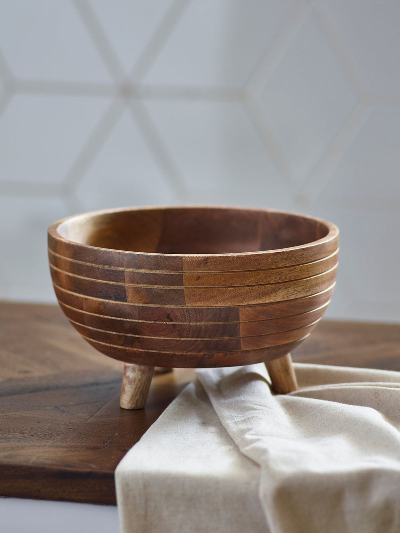 Natural Mango Wood Footed Fruit Bowl