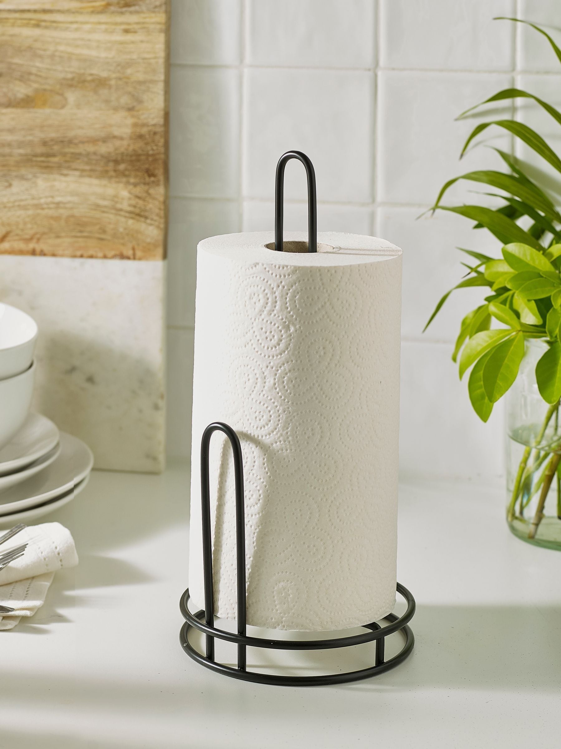 Sage green wire kitchen roll holder (British brand)