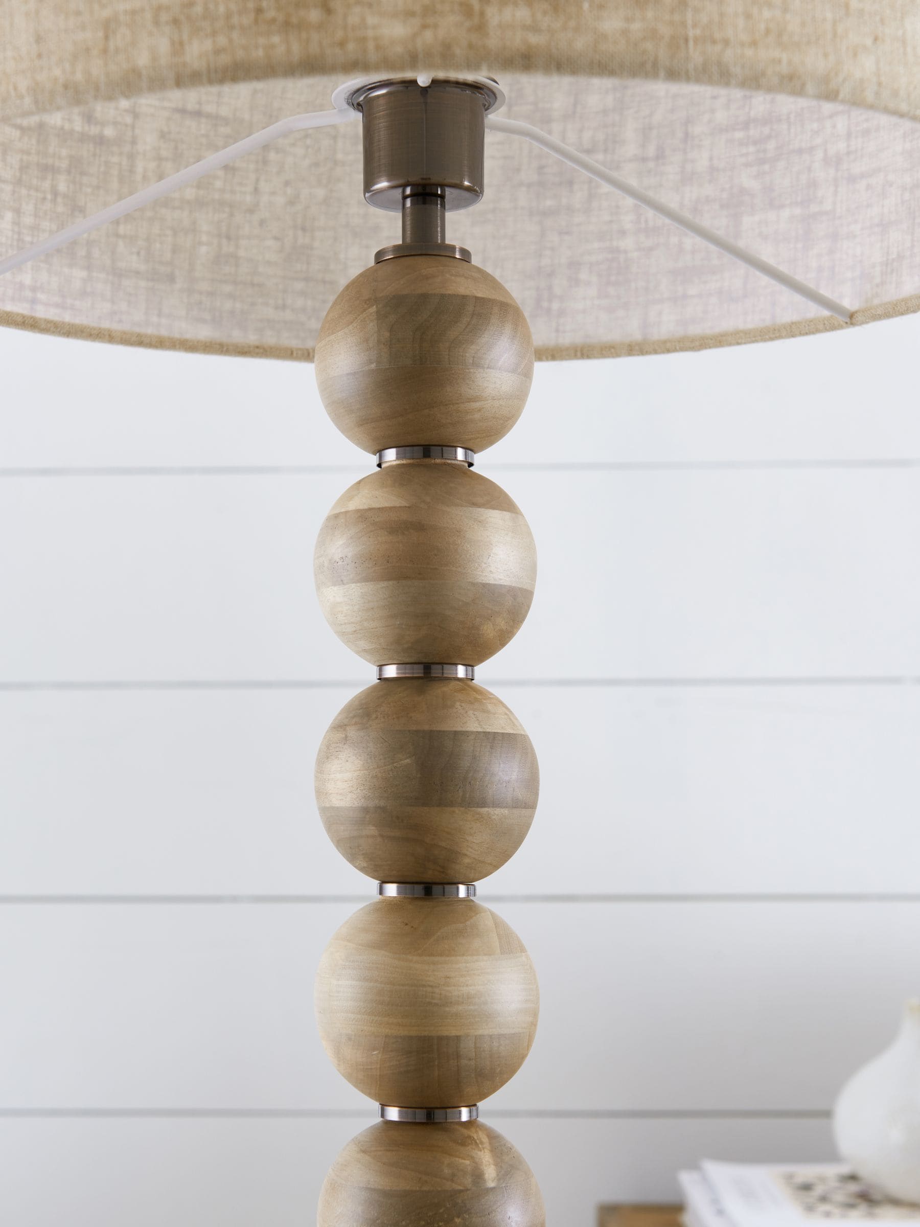 Palmer floor lamp with turned wooden base and fabric shade (British brand)