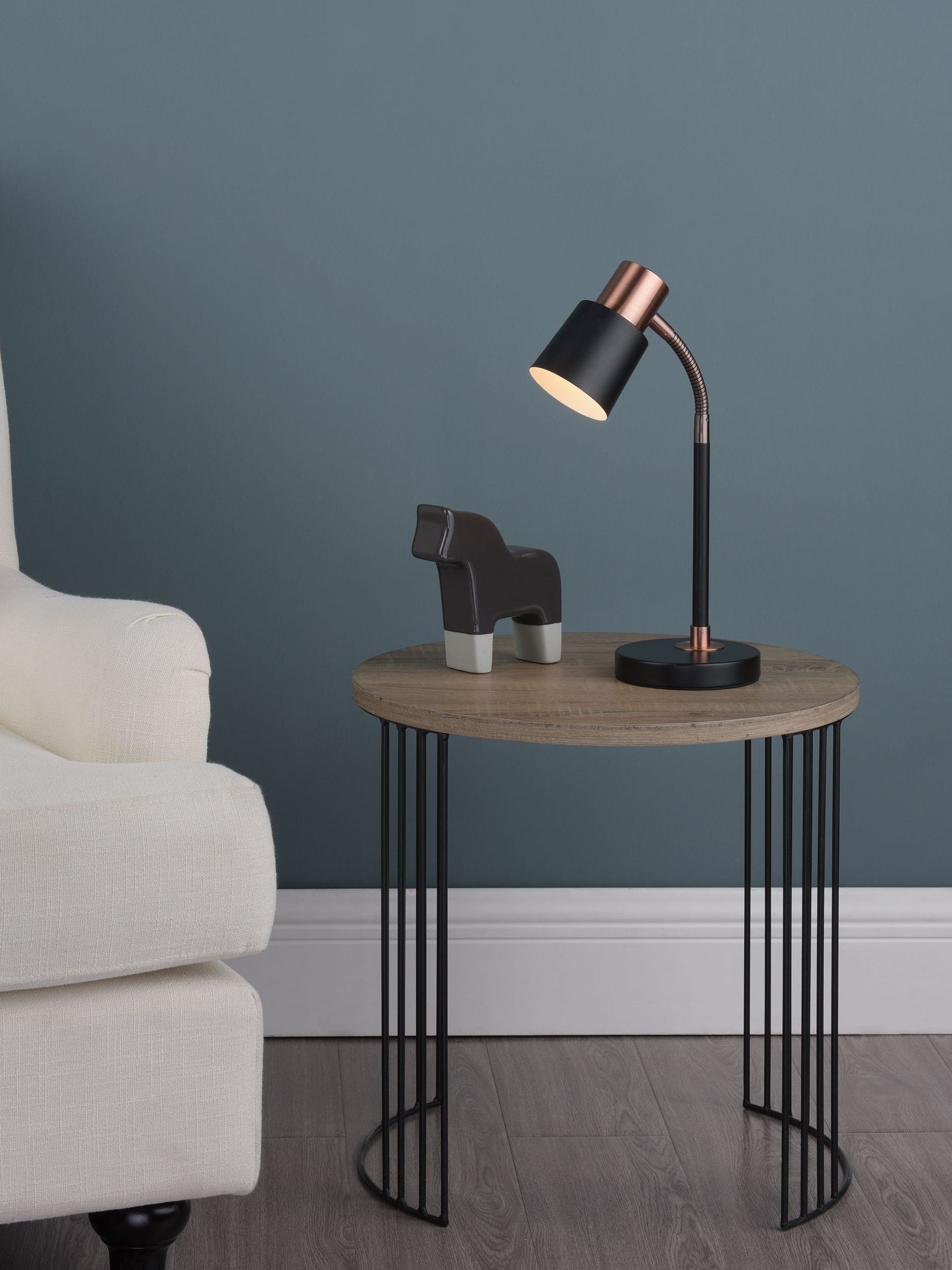 Dar Lighting Black James matt black table lamp flexible neck, UK version