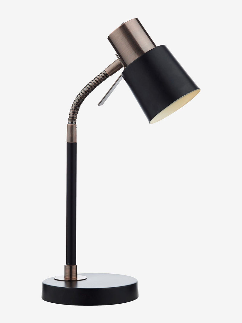 Dar Lighting Black James matt black table lamp flexible neck, UK version