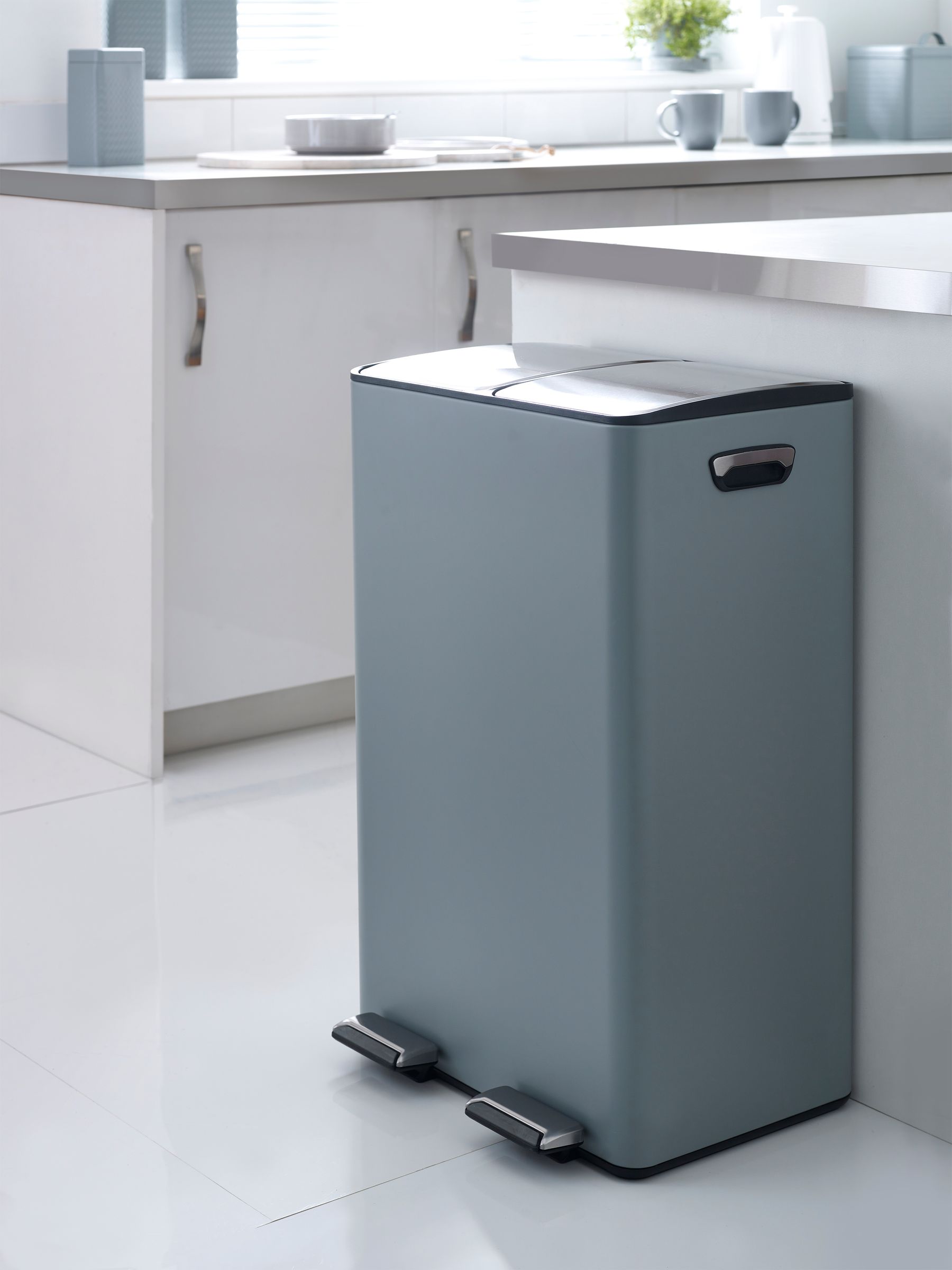 Black 60L 3 Compartment Recycling Soft Close Pedal Kitchen Bin