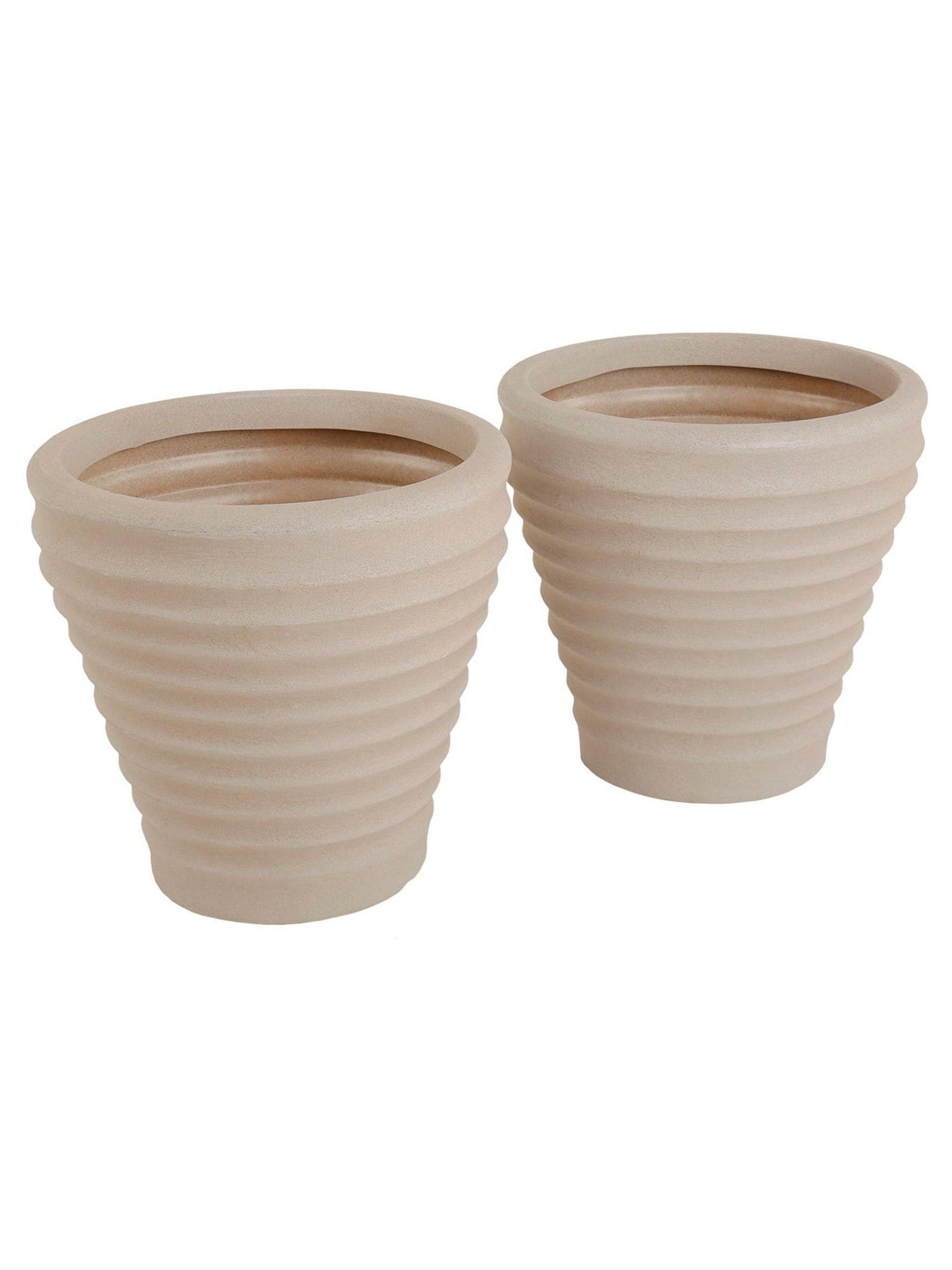 Charles Bentley Moroccan round stone garden planters pair, imported from the UK