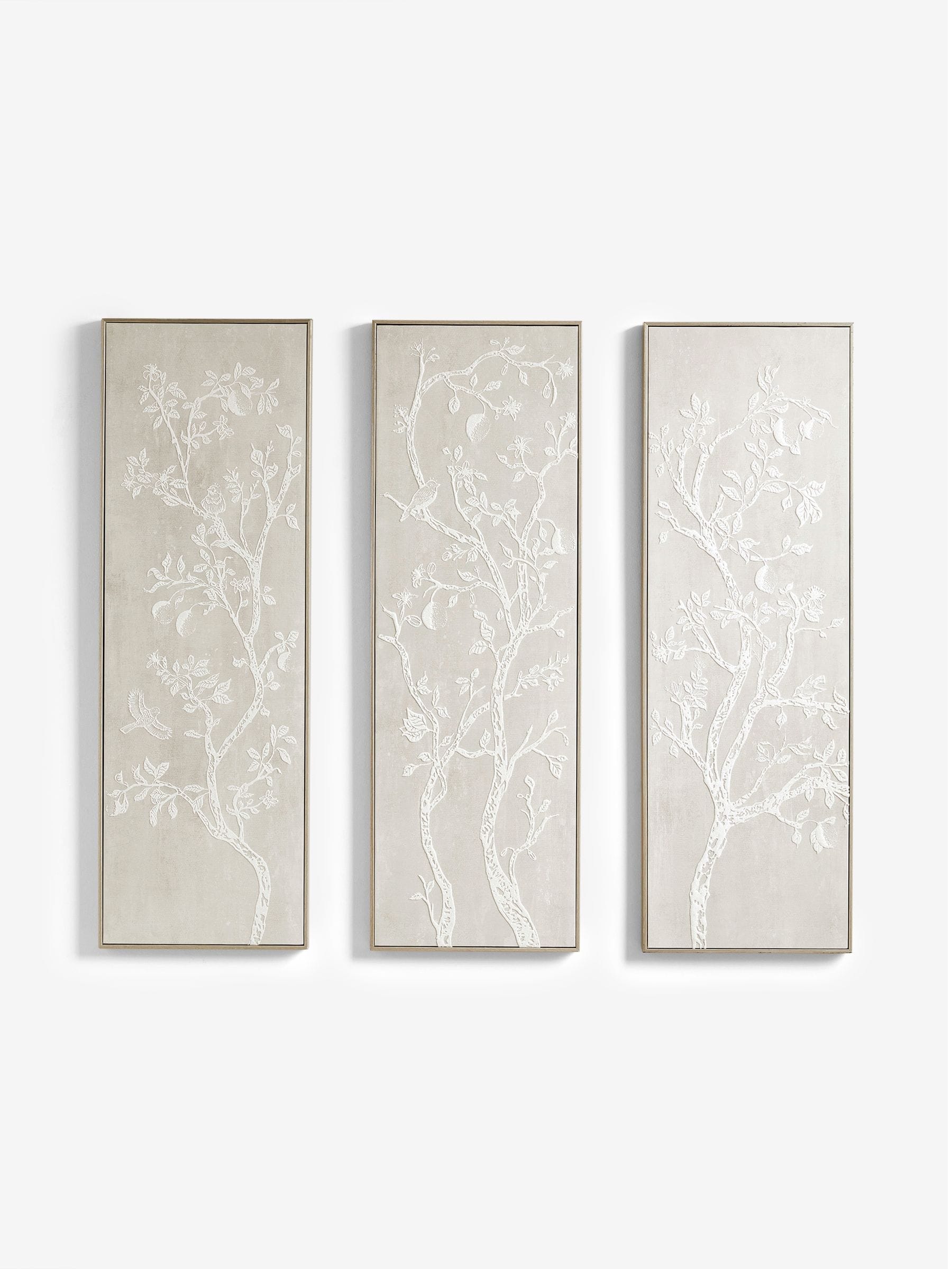 Framed canvas wall art set of 3 natural vintage trees 90x30x3 cm (British brand)