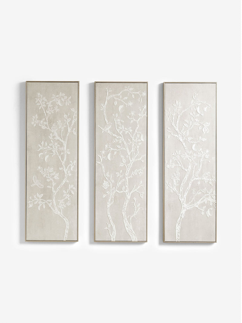 Framed canvas wall art set of 3 natural vintage trees 90x30x3 cm (British brand)