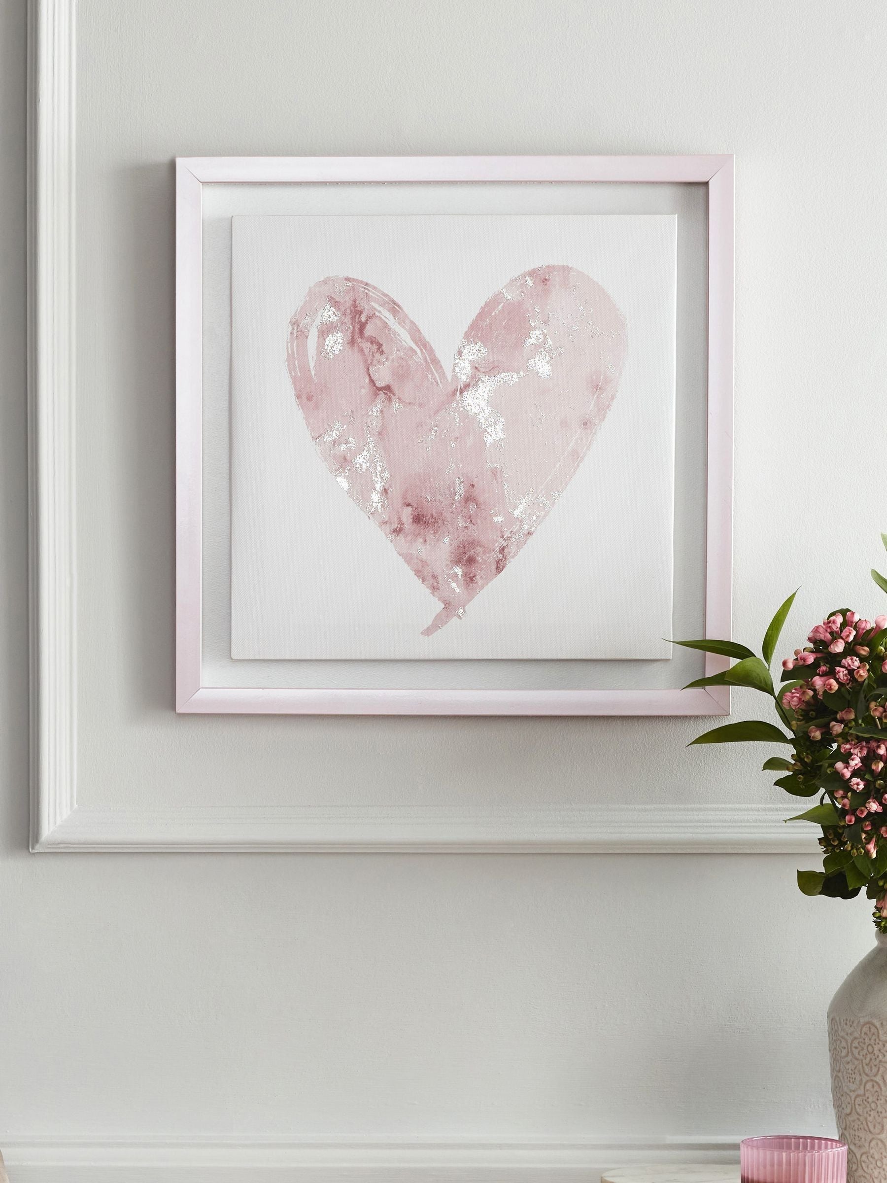 Pink Heart Framed Canvas Wall Art