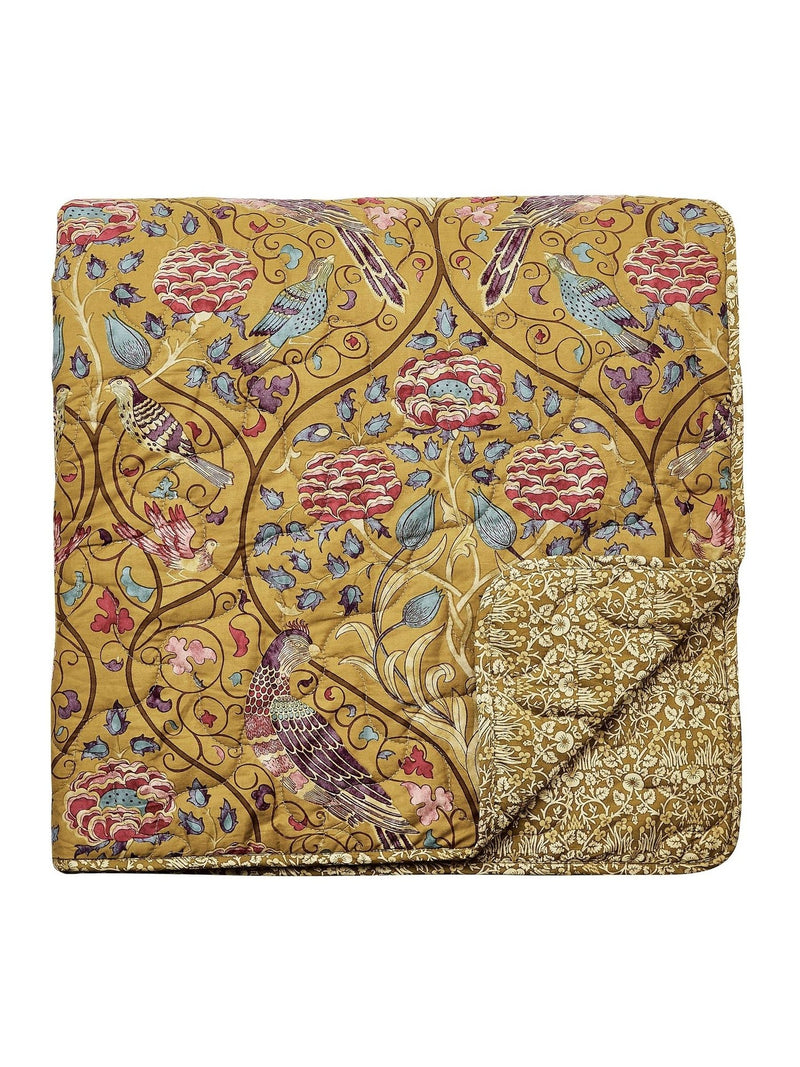 Morris & Co. saffron yellow quilted cotton throw 265x260cm - British product