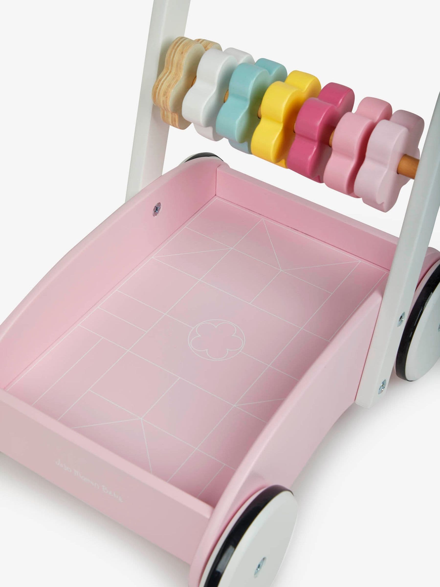 JoJo Maman Bébé pinker Holz-Lauflernwagen mit bunten Bausteinen, UK-Version