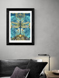East End Prints teal blue dragonfly framed print - British product