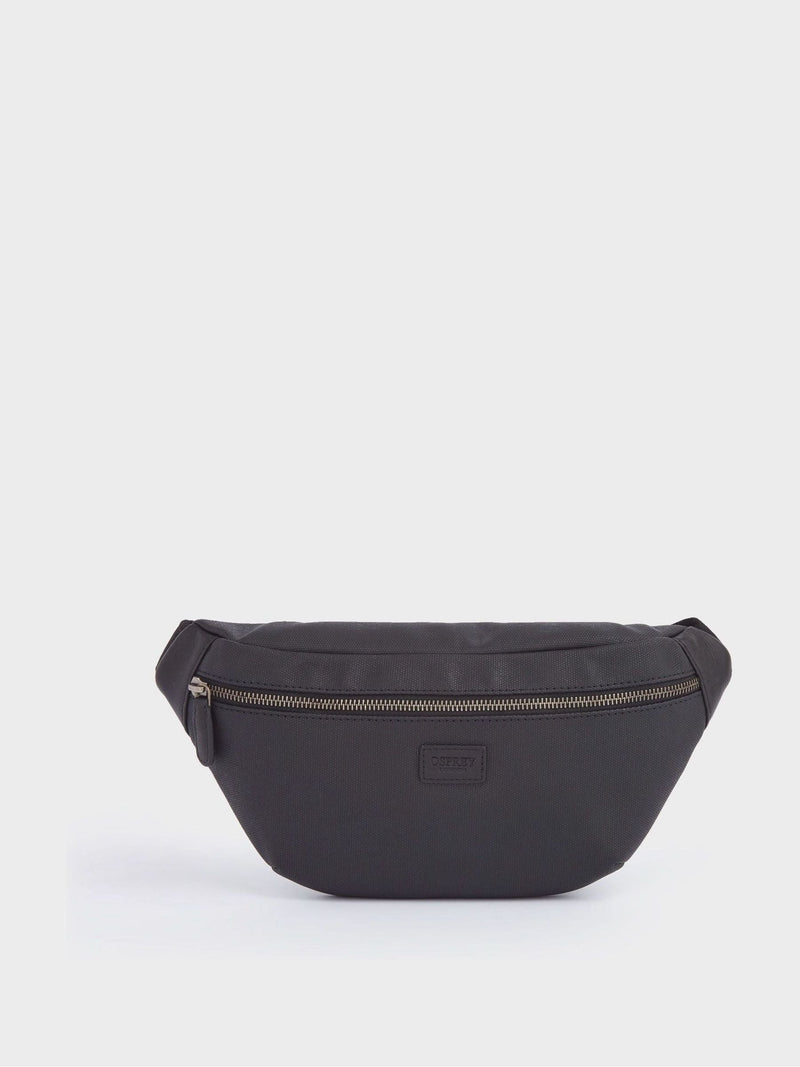 Osprey London Grantham bumbag in black waxed canvas and leather, imported from the UK