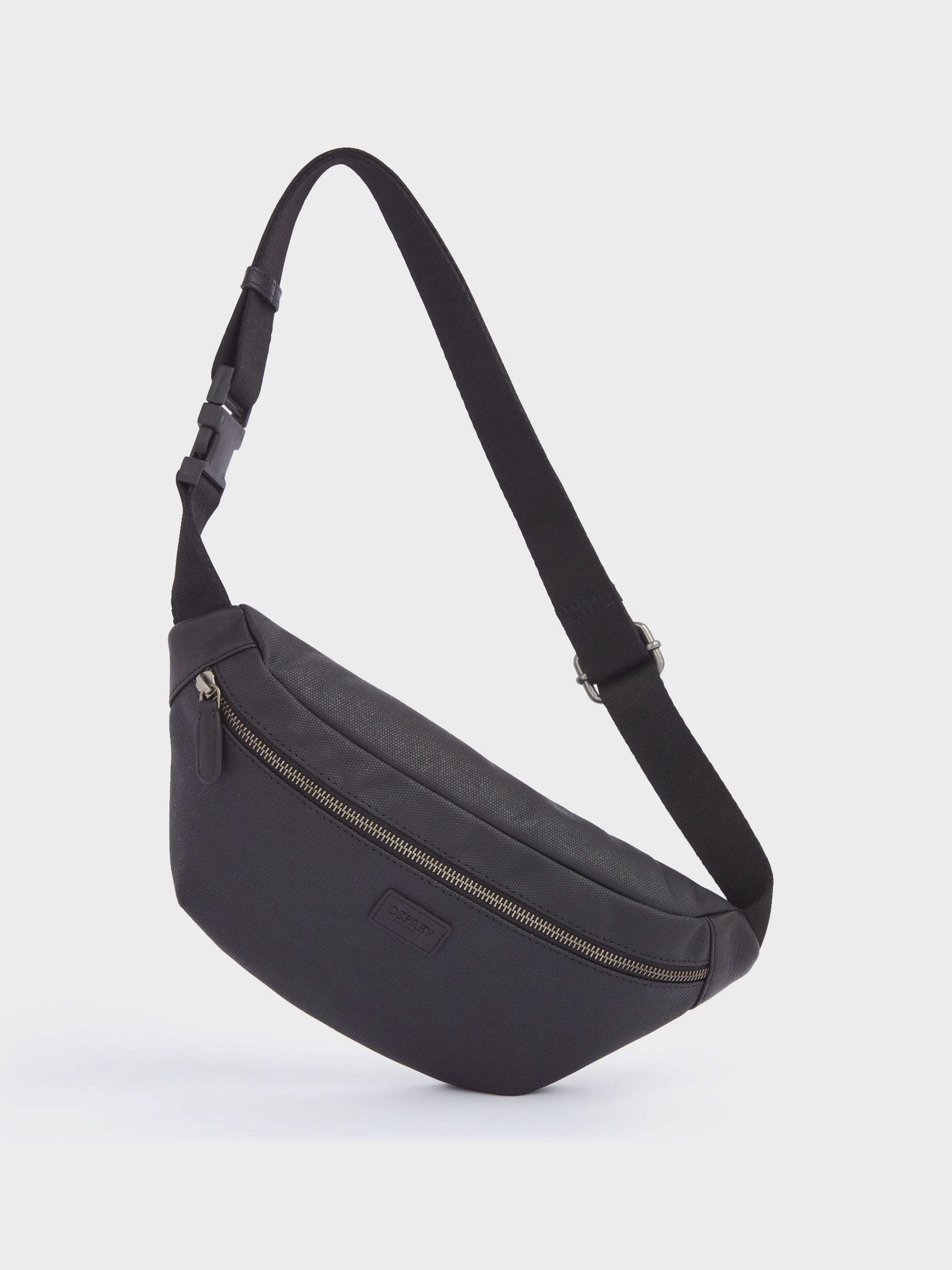 Osprey London Grantham bumbag in black waxed canvas and leather, imported from the UK
