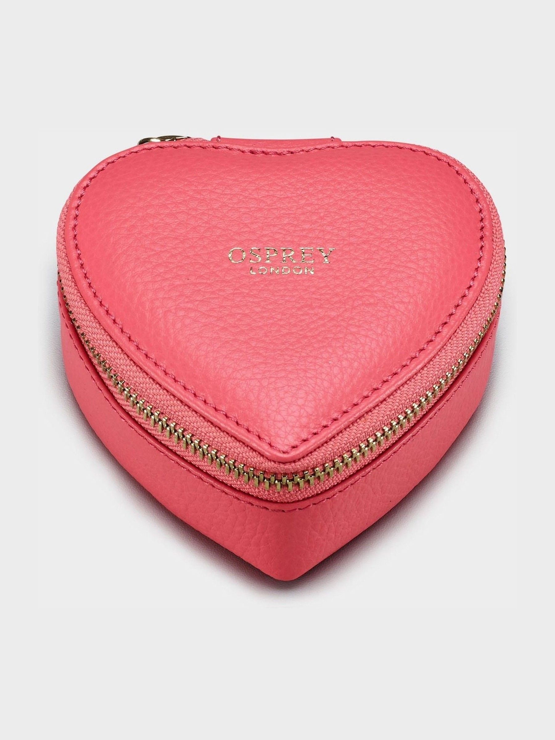 Osprey London guava pink leather heart trinket box and keyring set, UK version