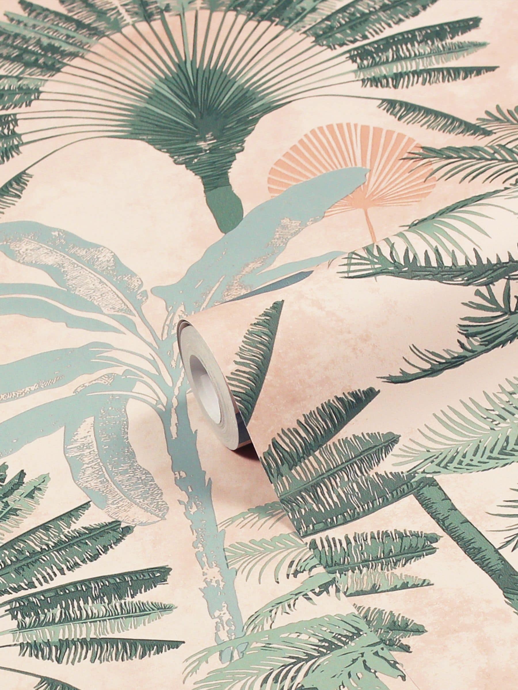 Furn Blush Pink/Green Malaysian Palm Tropical Wallpaper